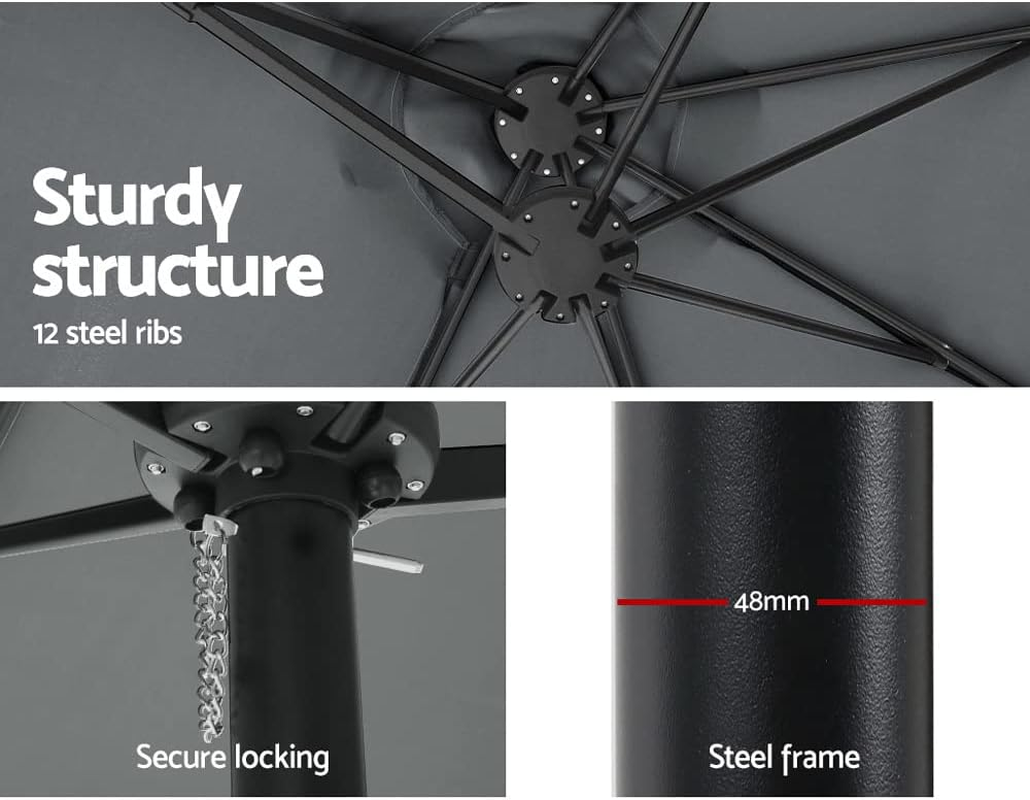 Instahut Outdoor Umbrella 4.57M Charcoal Pole Stand, Sun Beach Garden Patio Camping Tent Gazebo Canopy Double Shading, Water Resistant and UV Steel Frame - Black image number 4