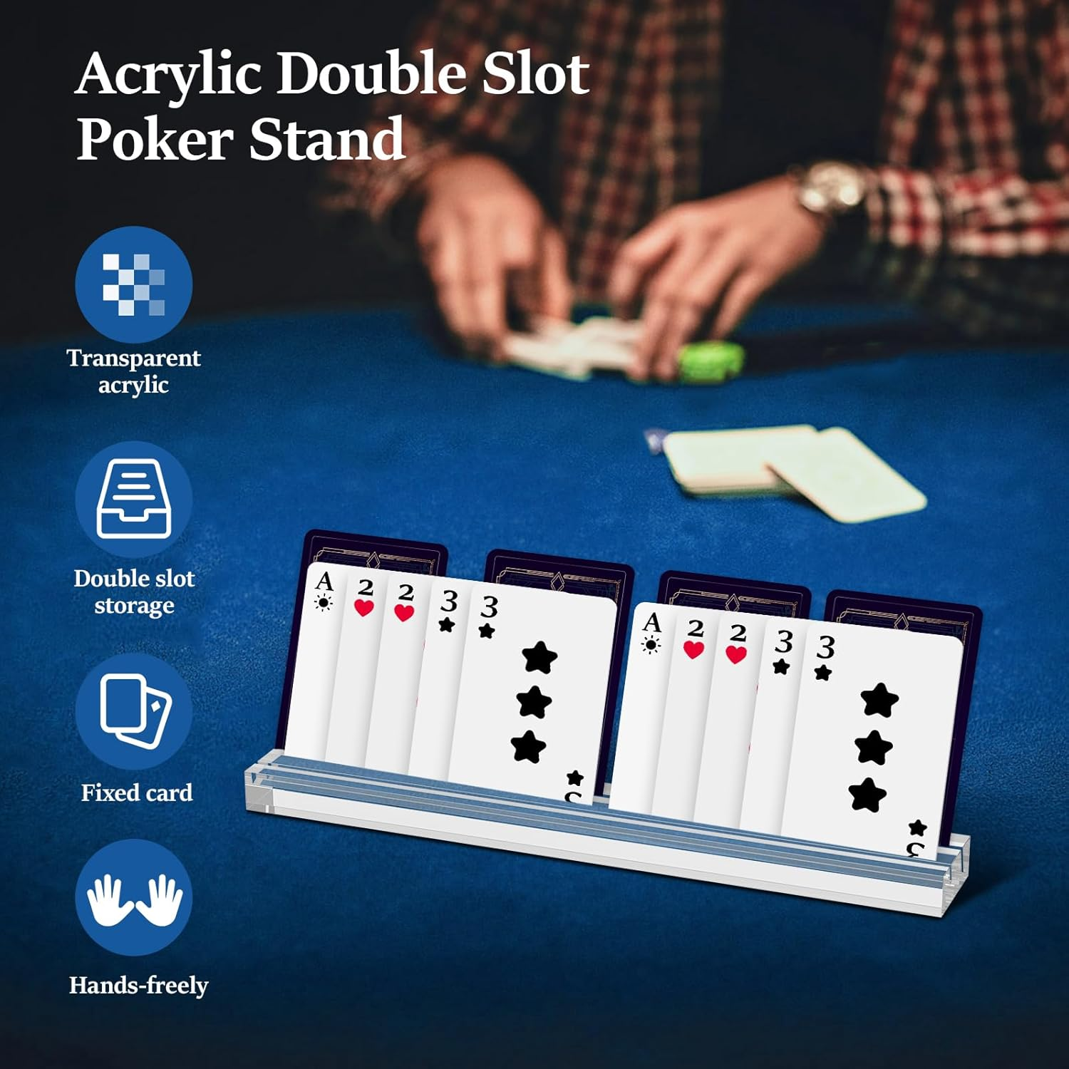 4Pcs Transparent Acrylic Playing Card Holder with Double Groove Base Versatile Game Cards Holder Easy to Clean Card Game Organizer for 4 Players Tabletop Use image number 6