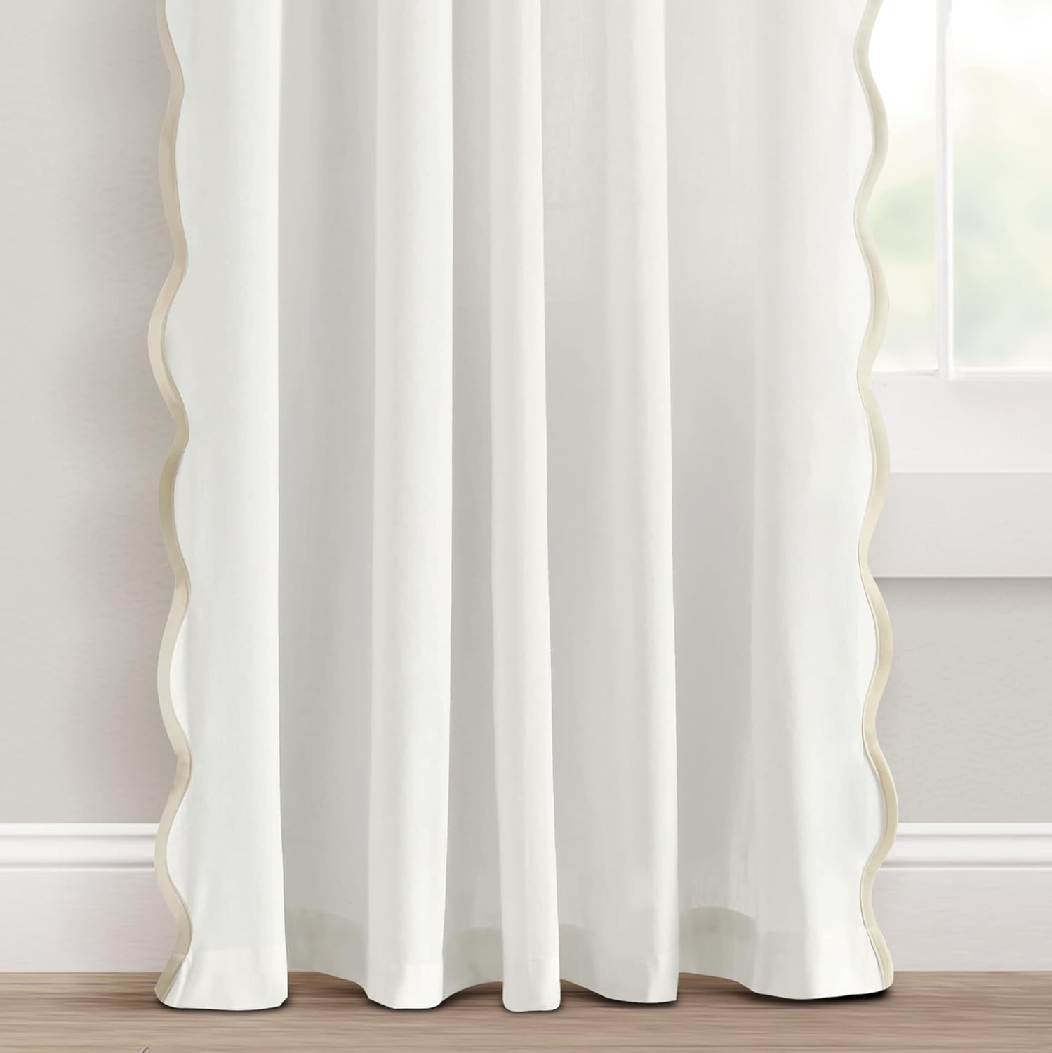 Lush Decor Coastal Chic Scallop Edge Window Curtain Panel Pair, 52" W X 84" L, Gray & Off-White image number 1