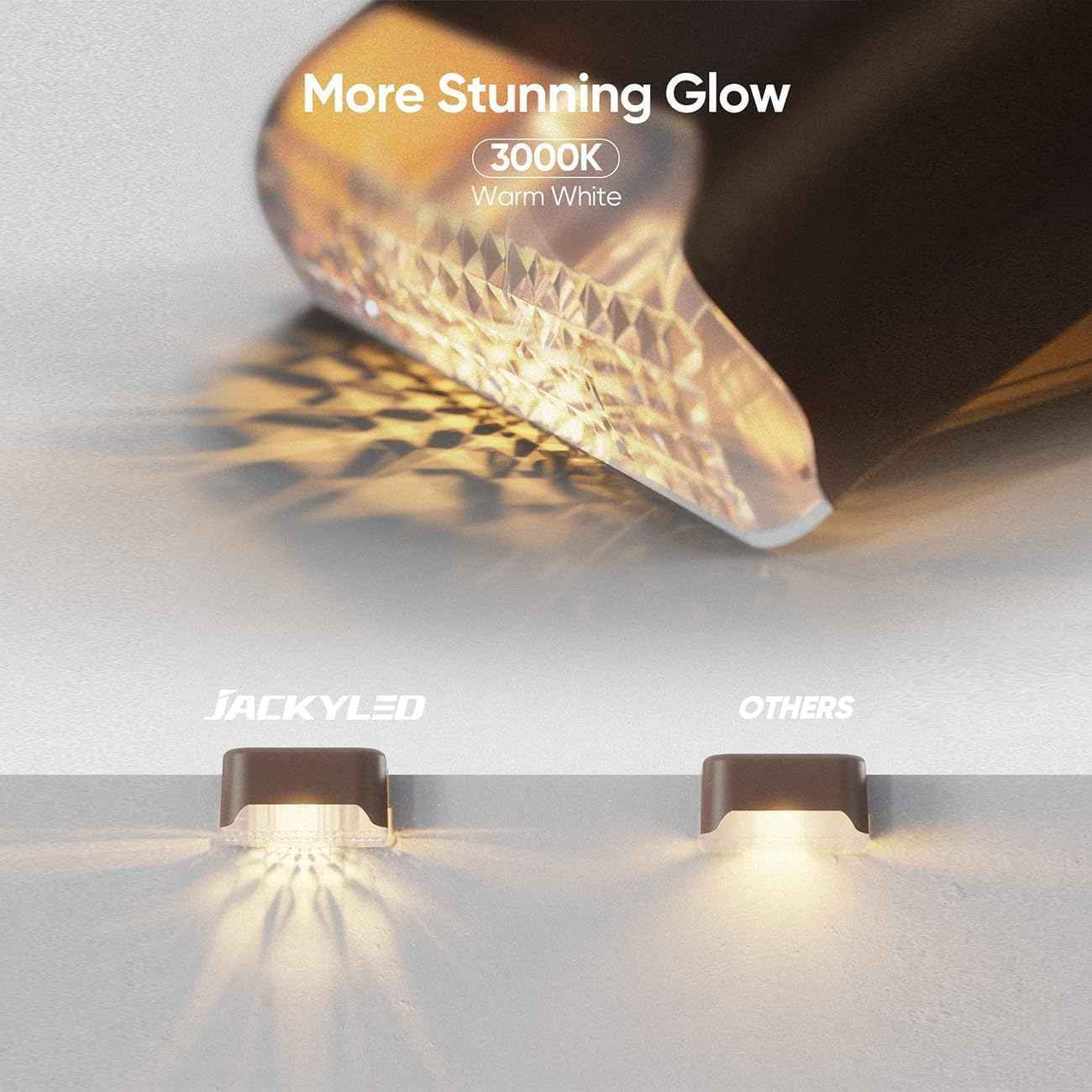 JACKYLED 16 Pack Solar Fence Lights &ndash; Waterproof LED Solar Step Lights Outdoor, Deck Decorative Lighting for Stairs, Fences, Railings, Yards, and Pathways (Brown) image number 1