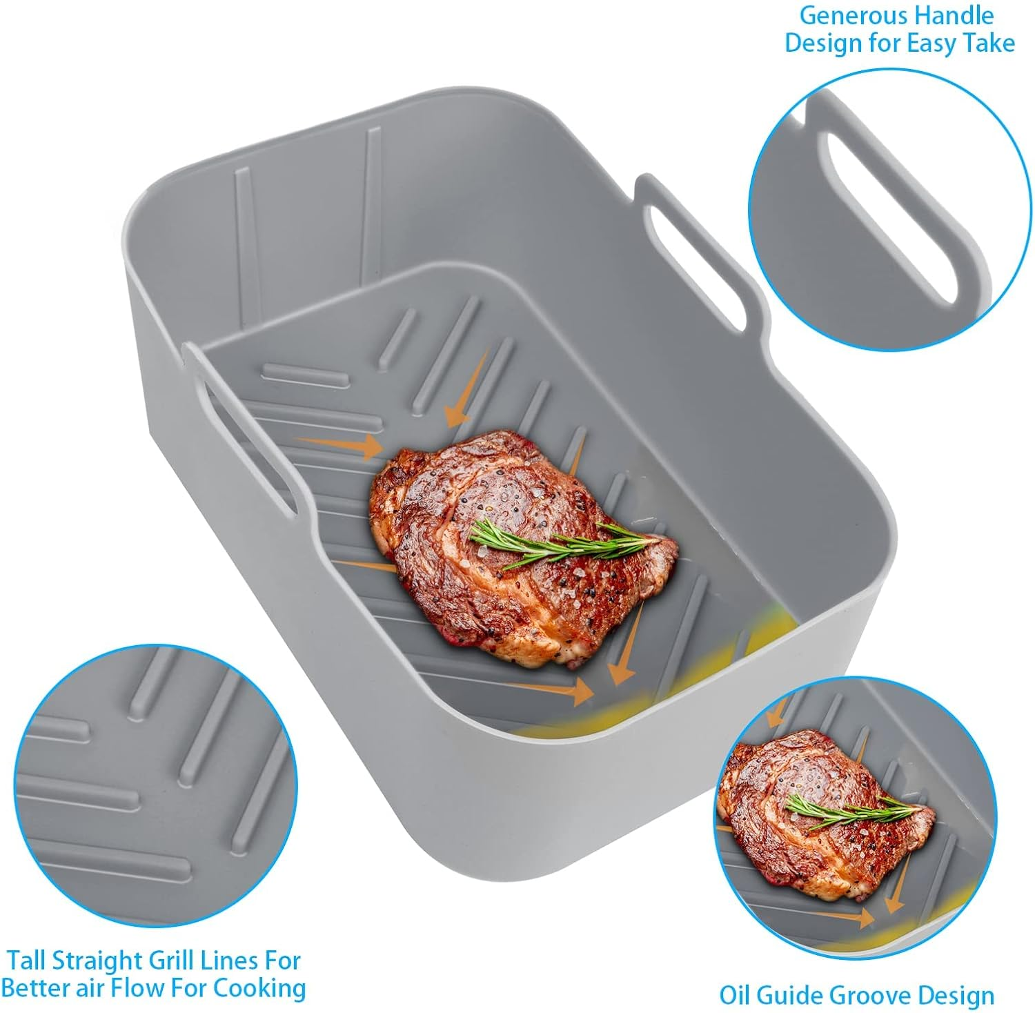 Eslotre Air Fryer Silicone Pot with Handle, 2 Pack 8In Reusable Silicone Air Fryer Liners, Food Safe, Dishwasher Safe, Grey, Oven Accessories, Replacement Parchment Paper Liners for Ninja DZ401 - Fg551 Paper image number 4