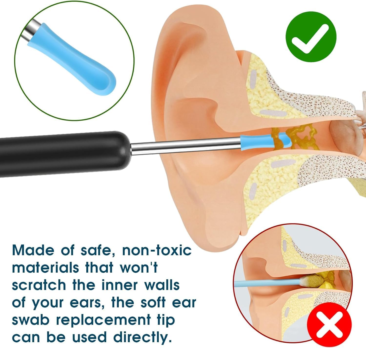 40 Pcs Silicone Ear Spoon Tips Replacement Set, Ear Wax Removal Replacement Tips for Wet Dry Ear Wax Cleaning, Ear Cleaner Spoon Tip Ear Wax Pick Removal Tips for Teens Adults image number 2