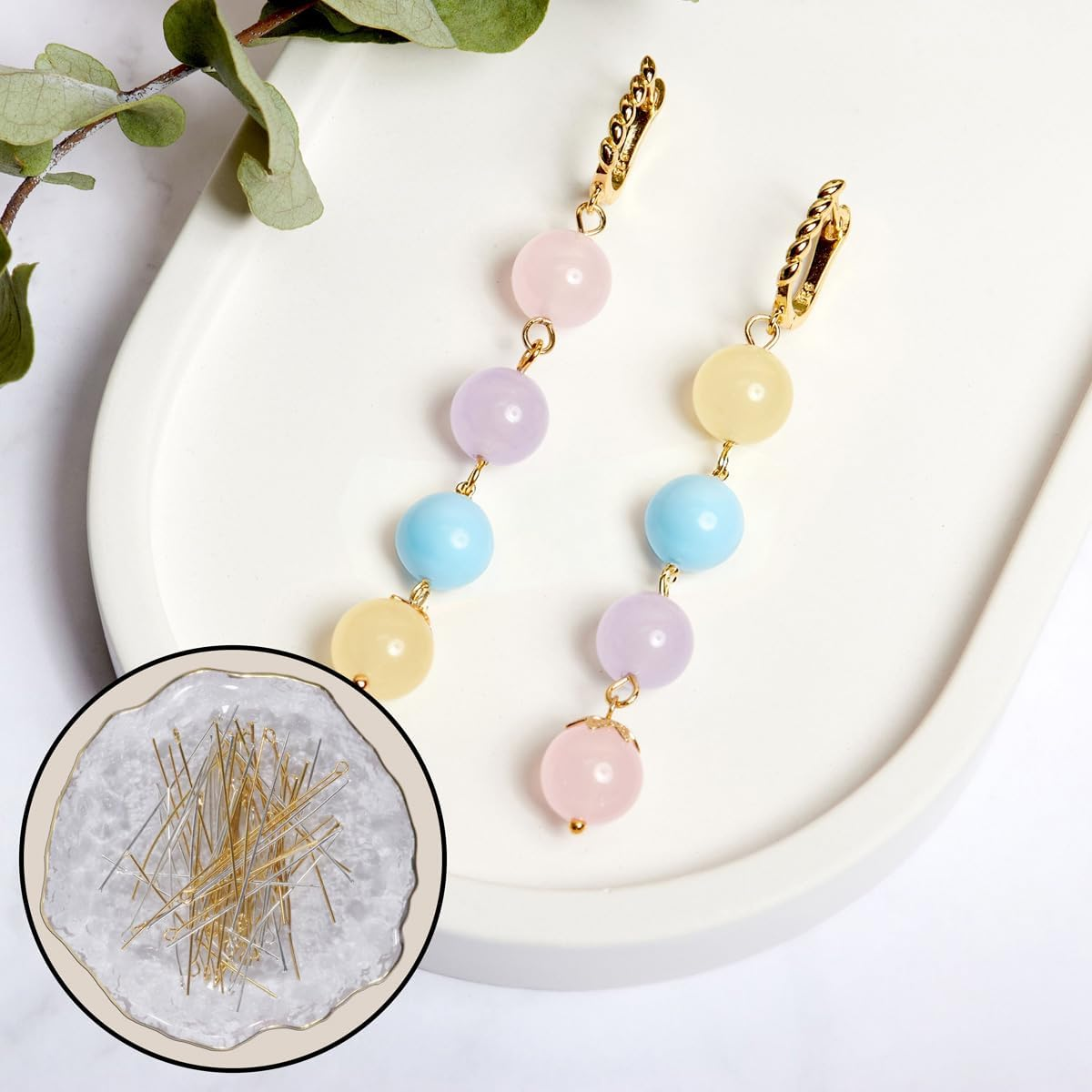 600 Pieces 2 Inch Flat Head Pins Eye Pins for Jewelry Making DIY, Straight Head Eye Pins Gold and Sliver Jewelry Making Pin Metal End Headpins for Craft Earring Bracelet Necklace Pendant Supplies - Gold+Silver image number 2