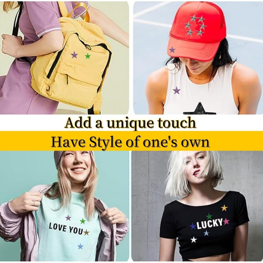 80Pcs Star Iron on Patches,Iron on Stars,Sew Embroidered Patches Appliques Embellishments Small,For DIY Jeans Jackets,Clothing,Bag,Iron on Patches for Hats DIY Craft Jacket Clothing Decoration image number 3