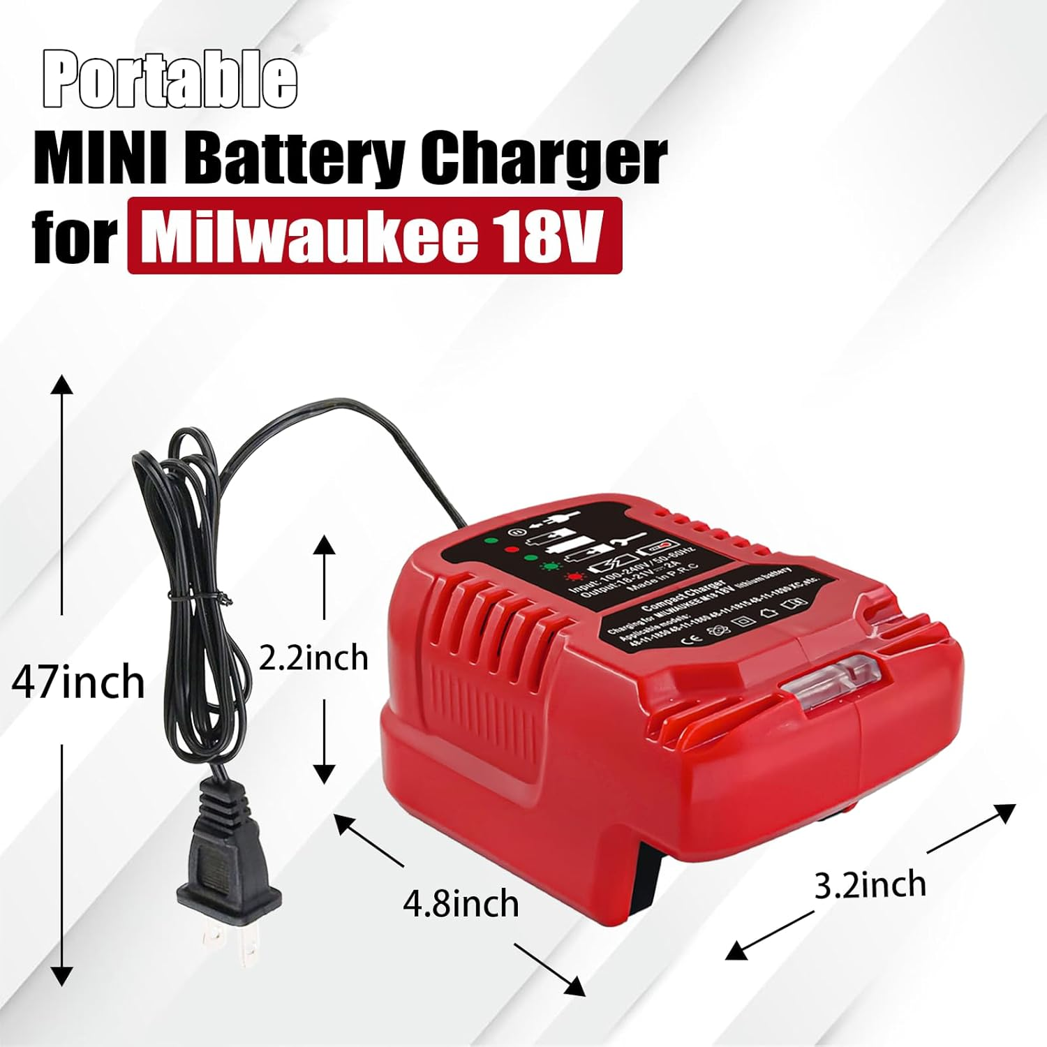 Portable Mini Charger for Milwaukee M18 18V Lithium Ion Battery 48-59-1812 48-11-2420 48-11-1815 48-11-1840 48-11-1841 48-11-1850 (ONLY for 18V) image number 4