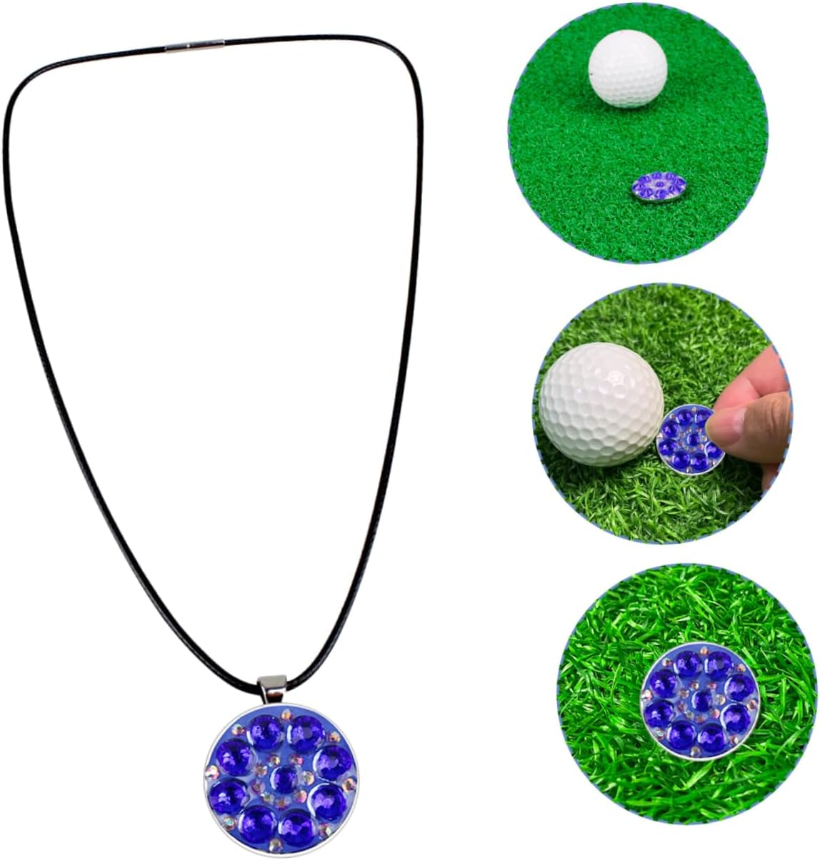 CLISPEED Rhinestone Golf Ball Marker Necklace with Hat Clip - Stylish Portable Golfing Accessory for Men and Women - Elegant Blue Design for on Course Convenience image number 5