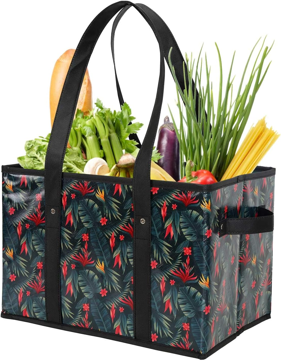 Reusable Grocery Bags Set Durable Heavy Duty Tote Bag Collapsible Grocery Shopping Box Bag with Reinforced Bottom image number 4
