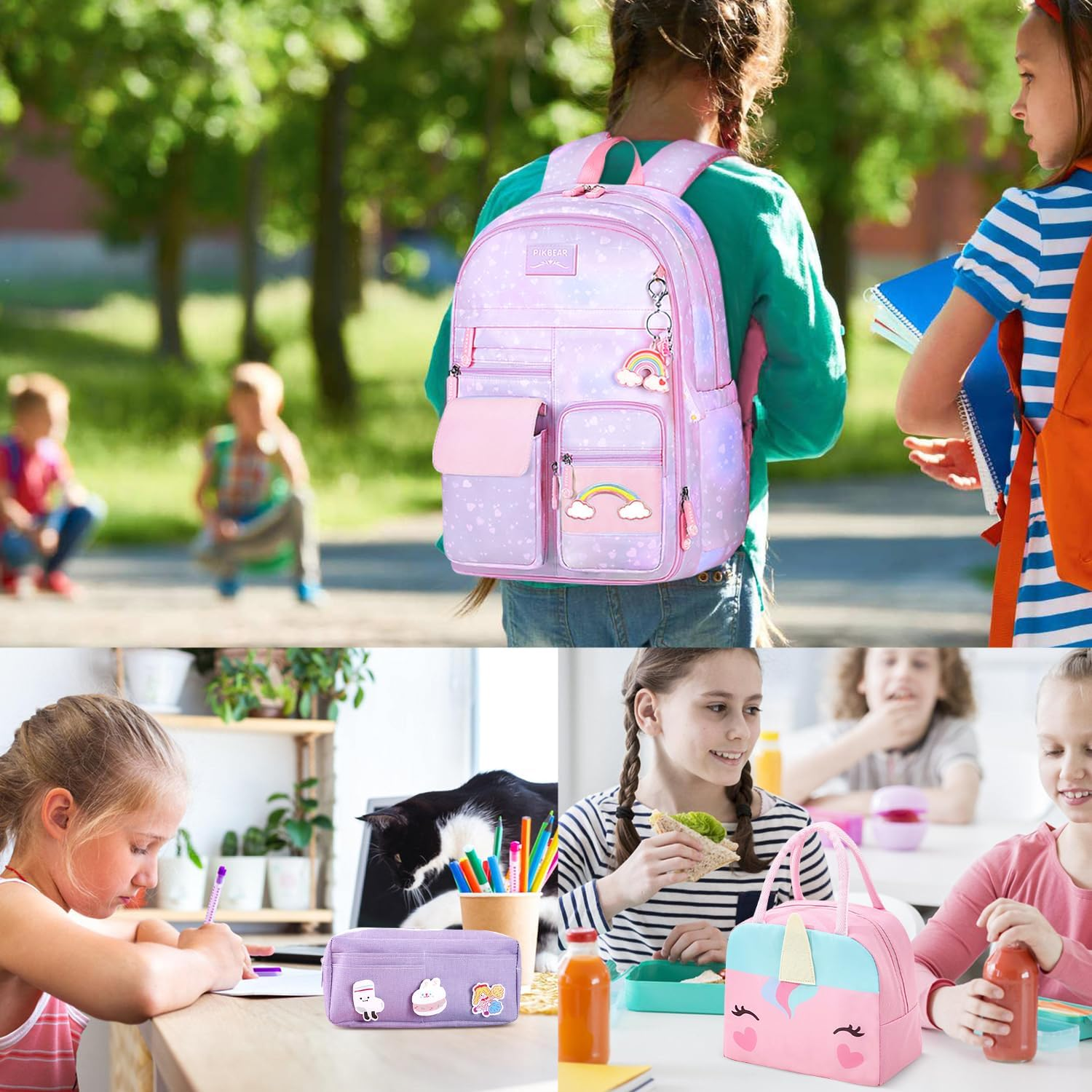 AUTOWT Backpack for Girls &ndash; Kids Backpack with Lunch Box and Pencil Pouch - Waterproof School Bag for Teen Girl Kid Students Elementary Middle School, Kids' School Bag - Pink image number 6