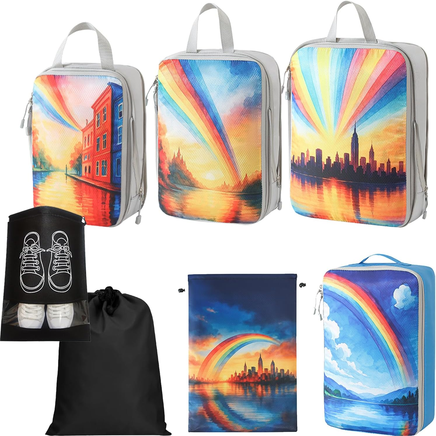 Compression Packing Cubes, Set of 9 Areaphmet Travel Packing Organisers Packing Cubes Set Compression Bags for Travel Luggage Organizers for Suitcases Travel Accessories (Black 9Pcs)