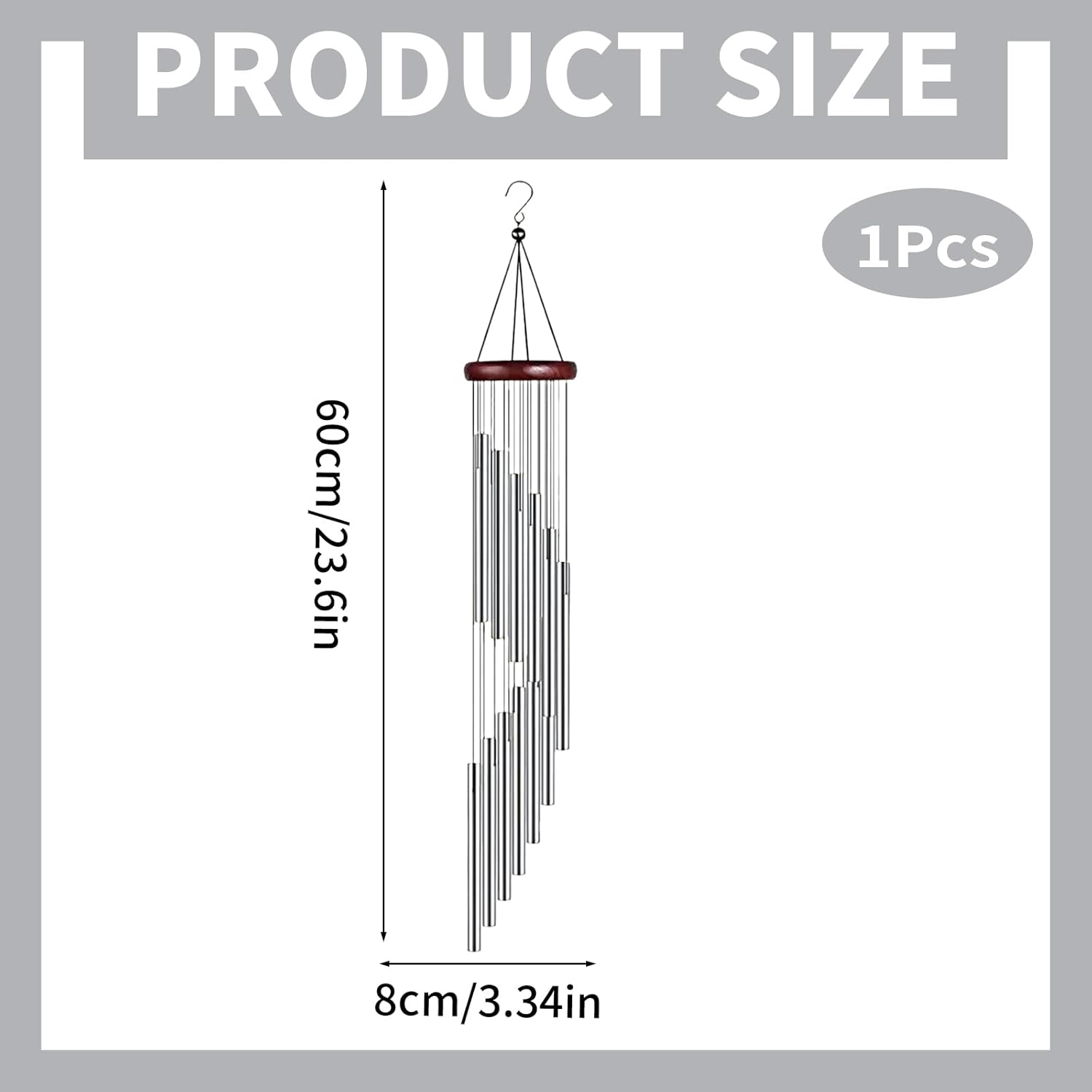 Garden Ornaments Wind Chimes, Colorful Aluminum Tubes Wind Chimes with 12 Aluminum Tubes, Hanging Wind Chimes for Home, Yard, Garden, Indoor Outdoor Hanging Decor (A) (Silver) - Colorfulb image number 1