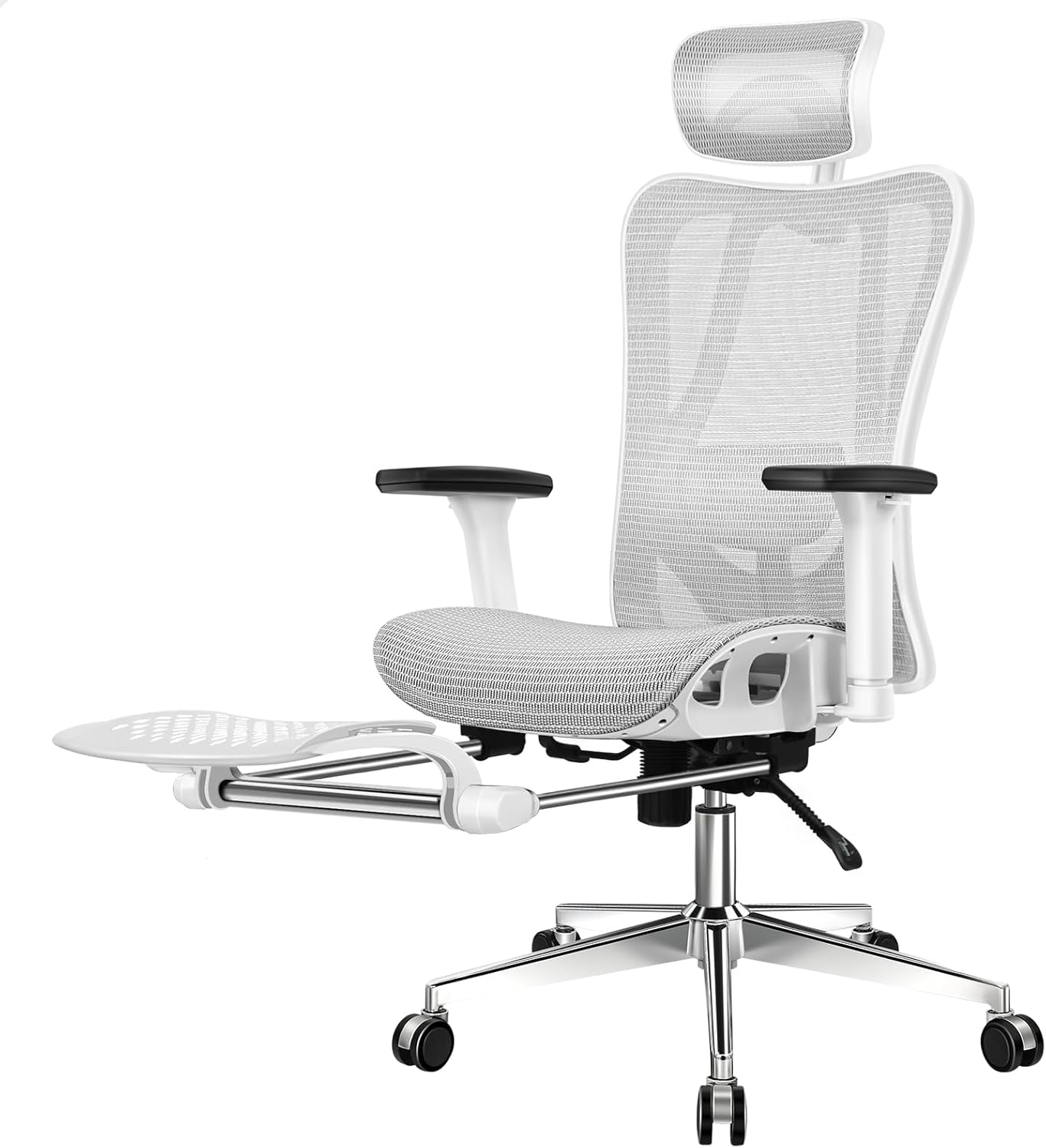 ALFORDSON Patton White Grey Mesh Gaming Chair for Executive Computer Desk, Recline Tilt Adaptive Back Support, Ergonomic Office Chair with 3D Adjustable Armrest and Headrest & Footrest, Max 180Kg