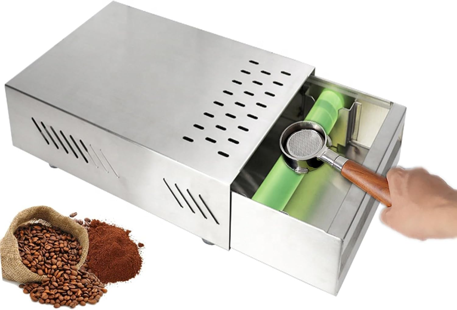 Coffee Knock Box, Stainless Steel Drawer Type Bin for Coffee Grounds Container, Espresso Knock Box with Removable Knock Bar and Non-Slip Base, Espresso Waste Box for Coffee Shops Milk Tea Shops image number 3