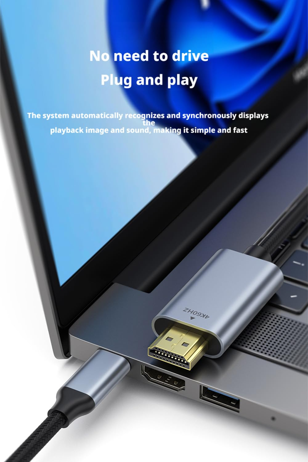 4UFIT 4K@60Hz USB C to HDMI Cable 2M, Type C Thunderbolt 4/3 Video Adapter for Home Office Compatible with Iphone 16/15 Pro Max Plus, Macbook Pro Air Ipad Pro, XPS, Galaxy S24 (200, Centimeters)