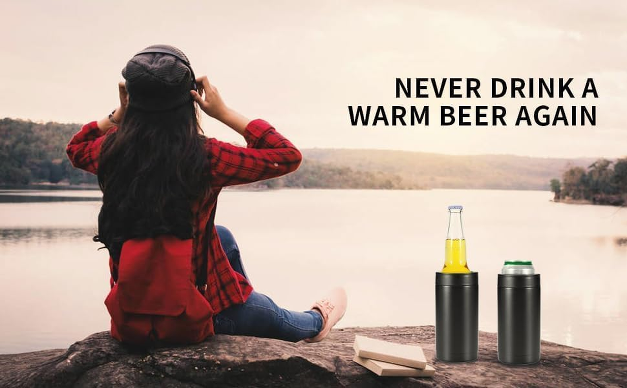 Beer Can Cooler, 16Oz Stainless Steel Double Wall Insulated Can Cooler, Beer Bottle Holder, Bottle or Tumbler for Slim Beer & Hard Seltzer Cans, Gifts for Beer Lovers (Black) image number 2