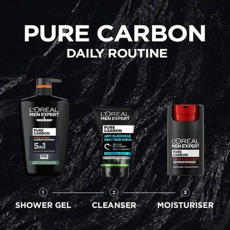 L'Or&eacute;al Paris Men Expert Pure Carbon 5-In-1 Body Wash XXXL 1L, Daily Shower Gel, for Cleansing Body, Face, Hair & Beard, Recycable Bottle Made of 100% Recycled Plastic image number 1