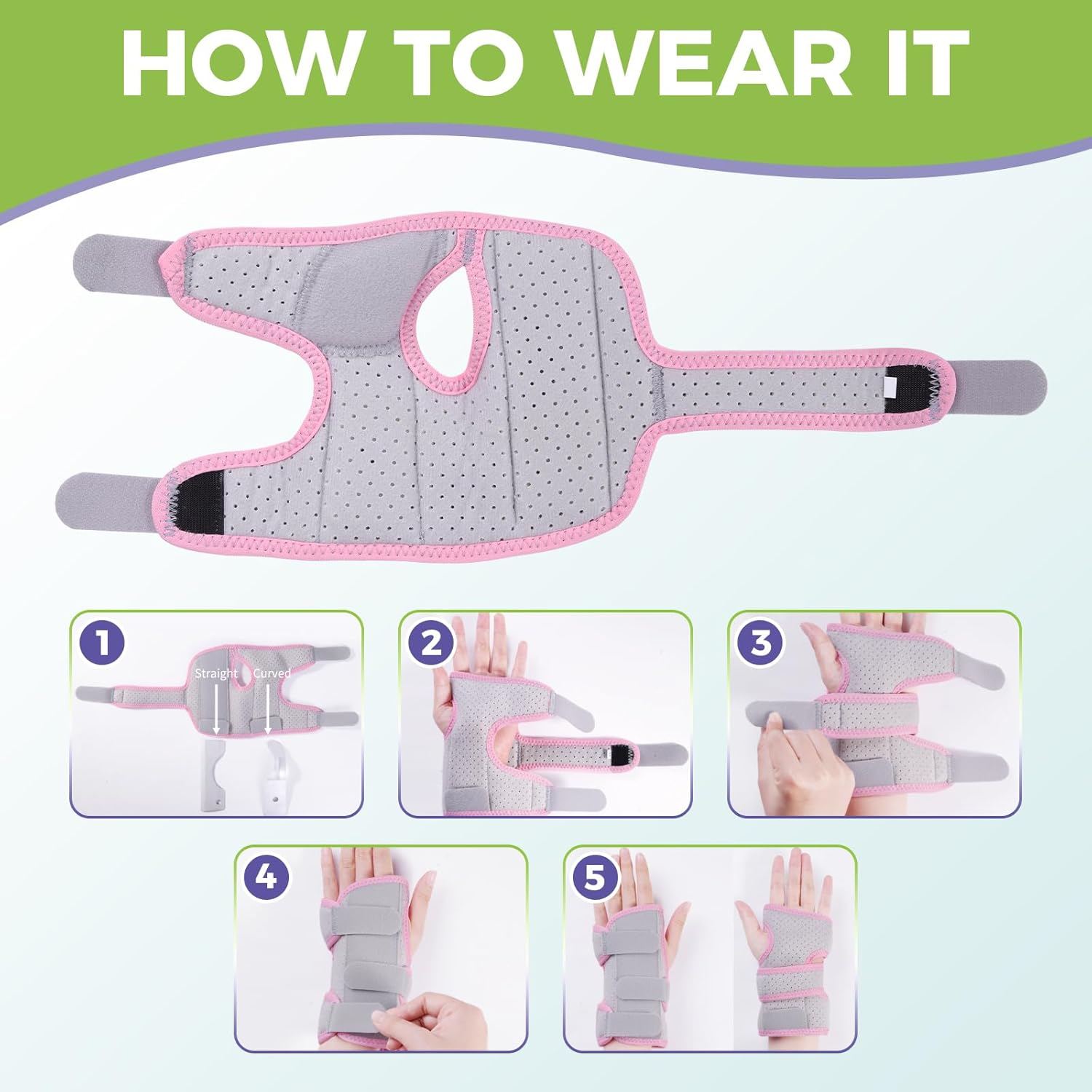 Carpal Tunnel Wrist Brace for Left, Adjustable Adult Night Wrist Support Brace, Wrist Wraps No Pressure on Thumb, Pink Elastic Wrist Guards for Arthritis, Tendonitis, Pain Relief, Small image number 2