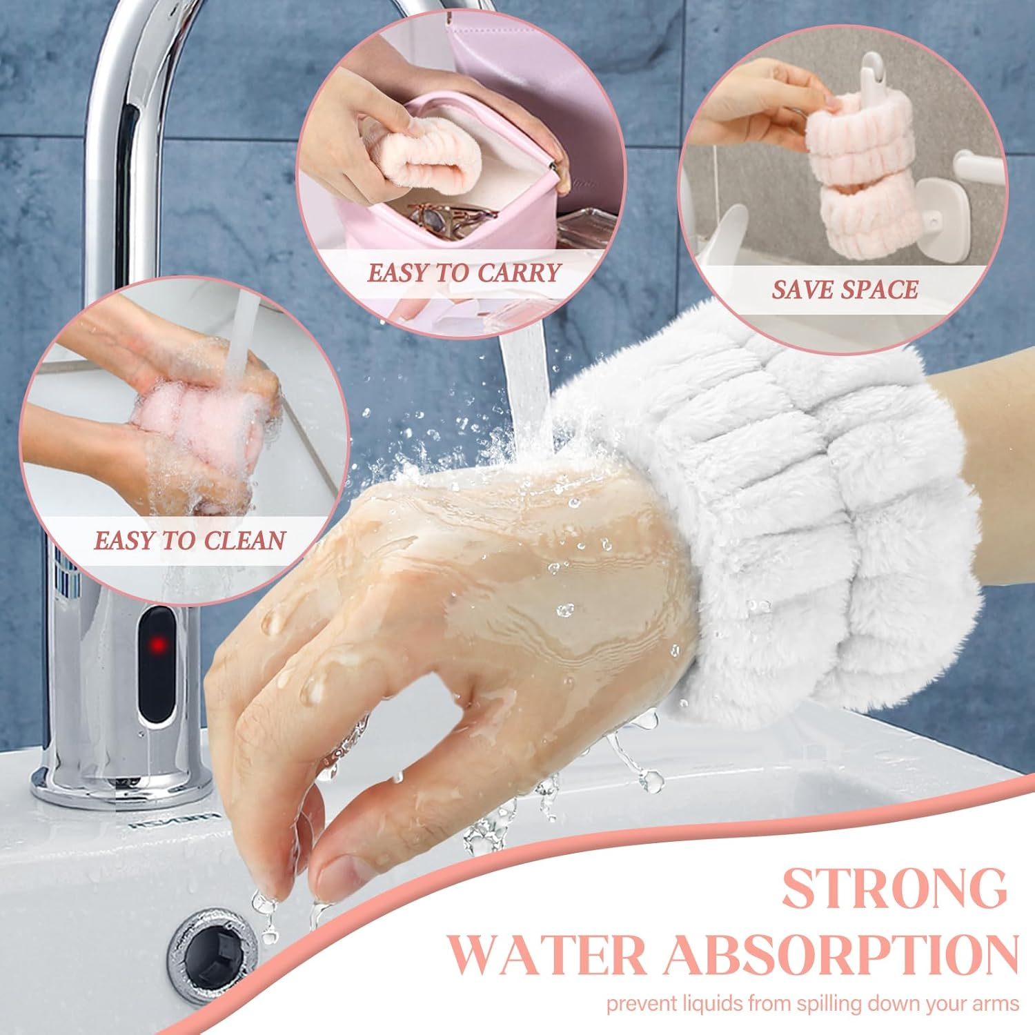 Crosize Women'S Wrist Towels for Face Washing, Microfiber Spa Wash Bands, Absorbent Sweatbands, 6PCS image number 3