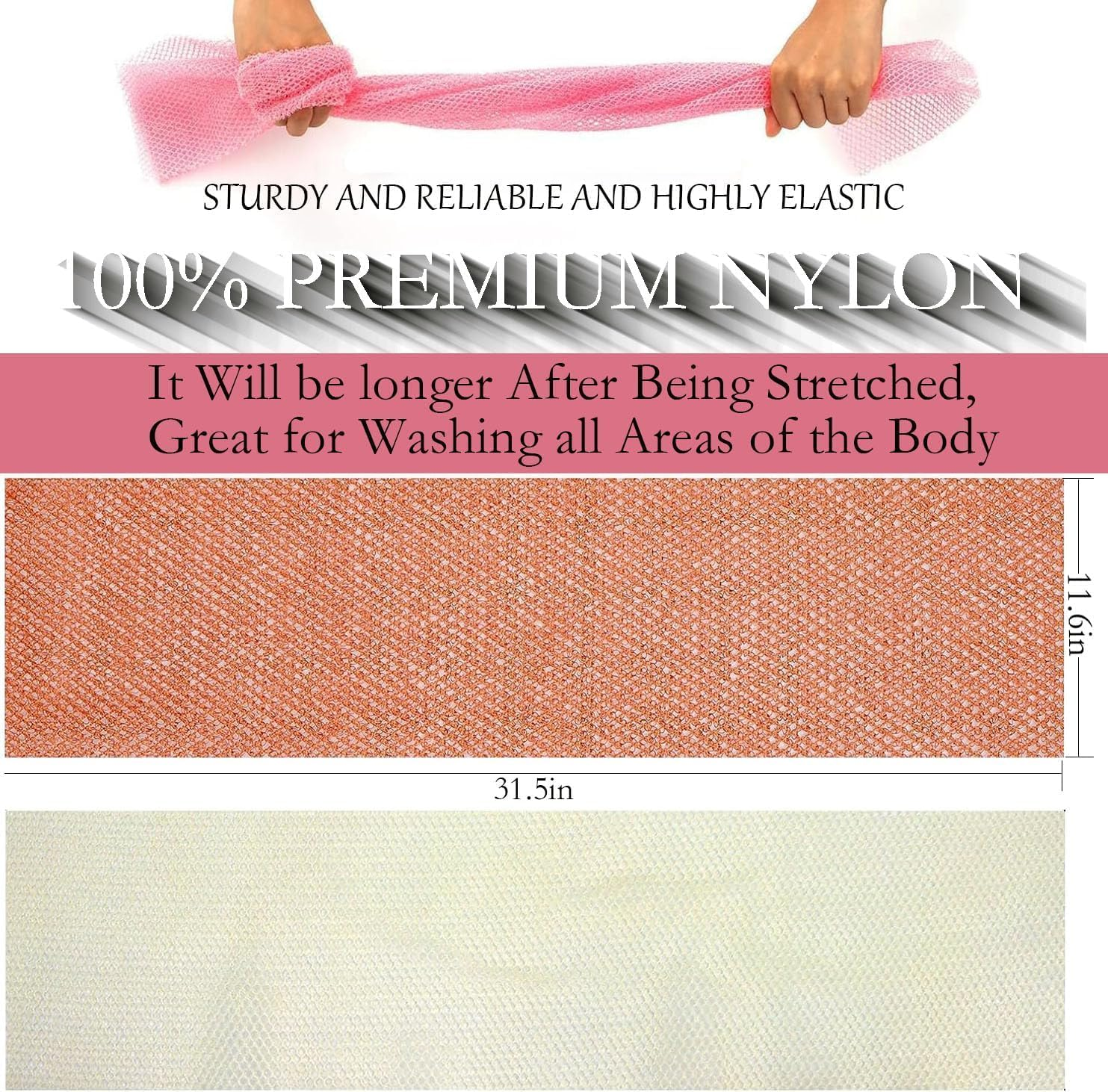 6 Pcs African Net Sponge Authentic，Body Scrubber, Body Exfoliator, Body Scrubber Net for Back Skin Smoother Pink, White, Brown image number 5