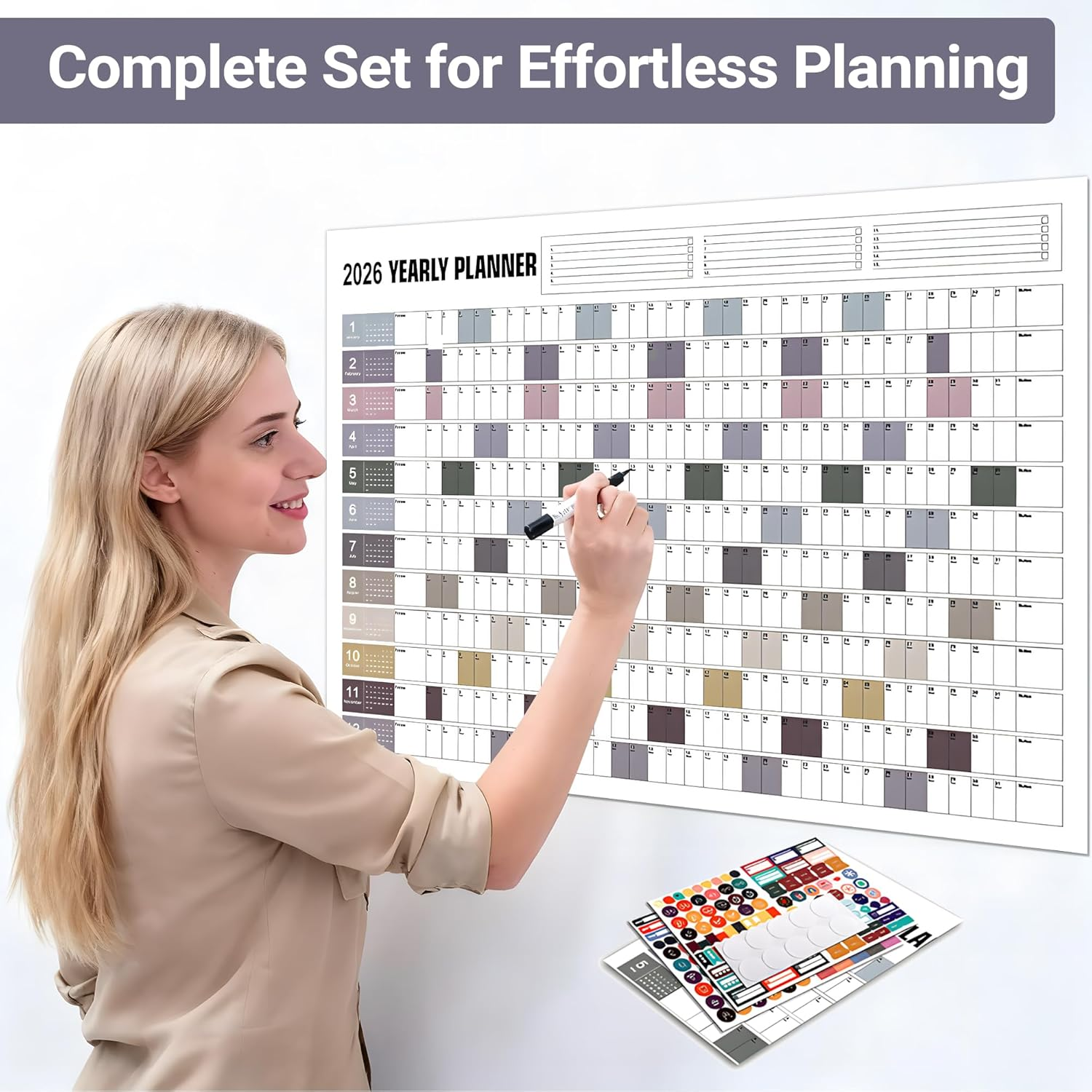 2026 Wall Calendar,Yearly Wall Planner Charts with Colored Stickers, Folded Paper Calendar 12 Month, Full Year Planner Calendar, 365 Daily Plan Chart, Easy Daily Planning at Home Office Classroom Decor image number 6