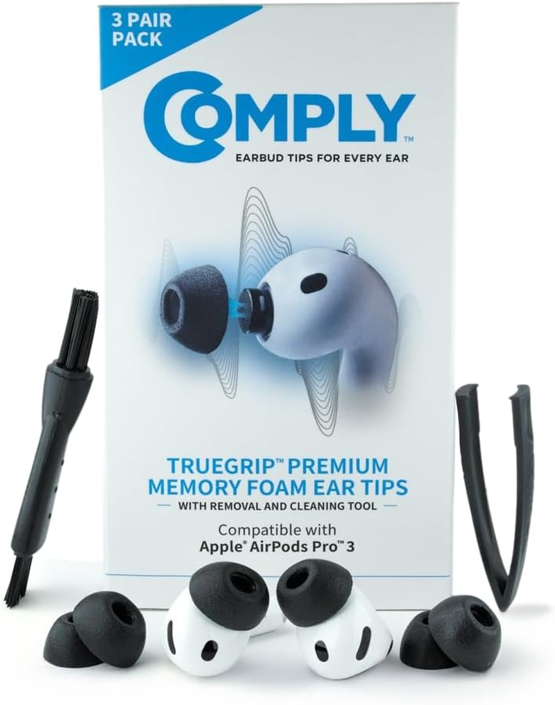Comply Truegrip MAX | Premium Memory Foam Replacement Earbud Tips for Apple Airpods Pro Gen 3 | Long Lasting Comfort, MAX Durability, Secure Fit, Superior Noise Isolation| Black (Small) (3 Pairs)