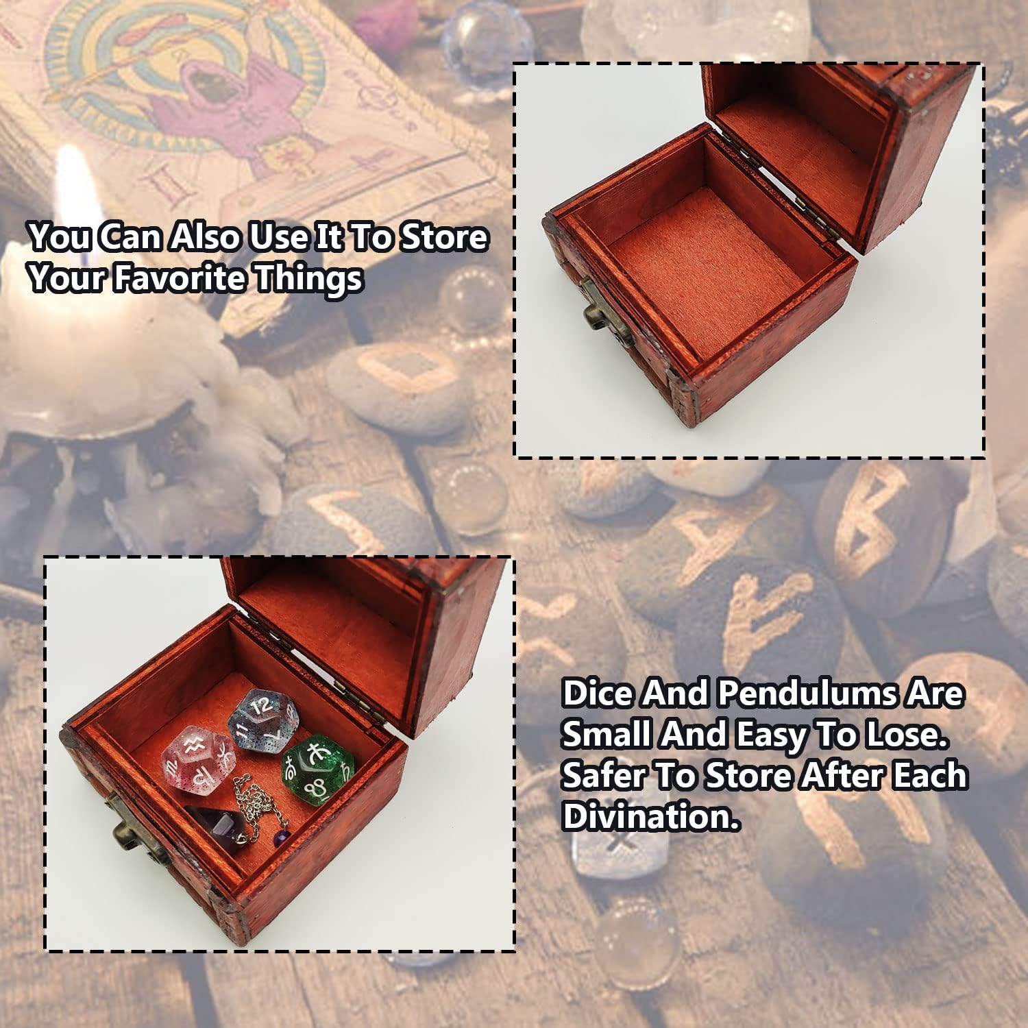 6 Pcs Tarot Divination Dice Set with Astrology Dice, Amethyst Pendulum, Witch Pendulum Board, Card Case, Witchcraft Kit - Metaphysical Supplies for Beginners image number 3