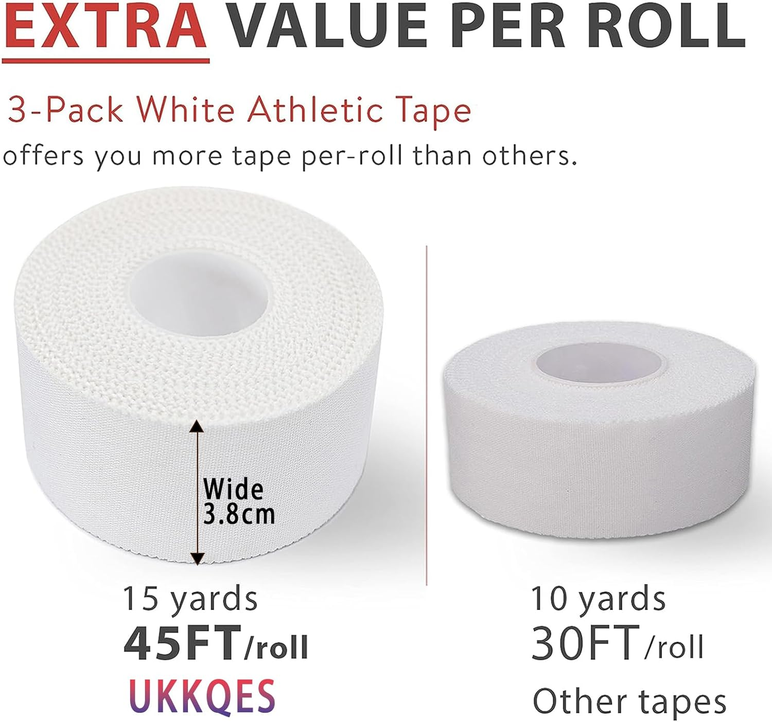 (3 Pack) White Athletic Sports Tape, Very Strong Easy Tear No Sticky Residue Tape for Athlete & Sport Trainers & First Aid Injury Wrap,Suitable,Tennis,Gymnastics & Boxing（3.8Cm X 13.7M） image number 3