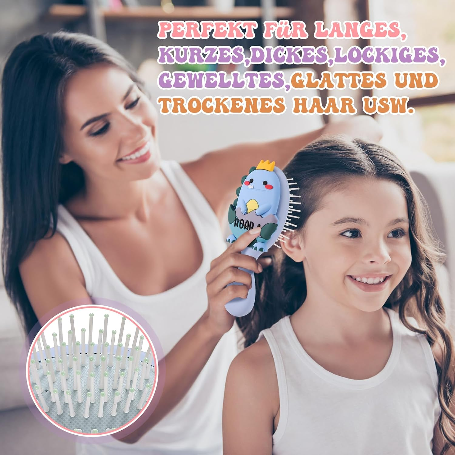 Dusaniyali Pack of 2 Hair Brushes without Pulling Hair Brush Children Antistatic Brush Hair 3D Dinosaur Hair Brush Detangling Brush for Men and Women All Hair Types