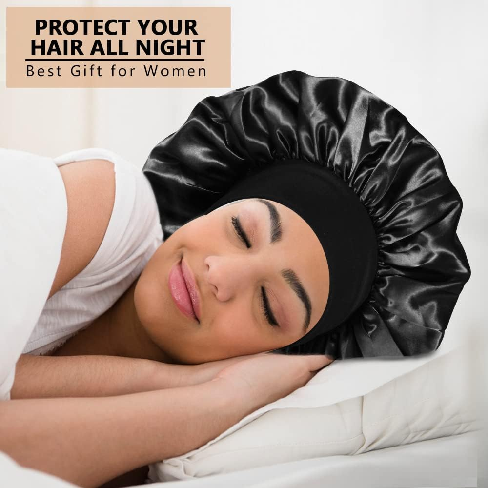 3PCS Extra Large Satin Bonnets for Sleeping, Hair Bonnets for Black Women Braids Curly Hair