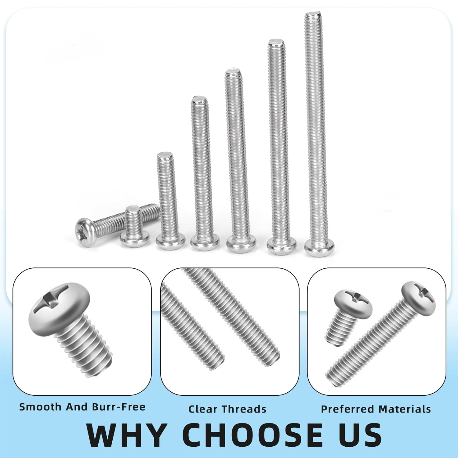 Glarks 114Pcs M6 X 10/30/50/60/70/80Mm Pan Head Phillips Machine Screws Set, 304 Stainless Steel, Fully Thread, Silver Cross Head Screws Bolts with Nuts and Washers for Cabinet Drawer Knob Pull Handle image number 1