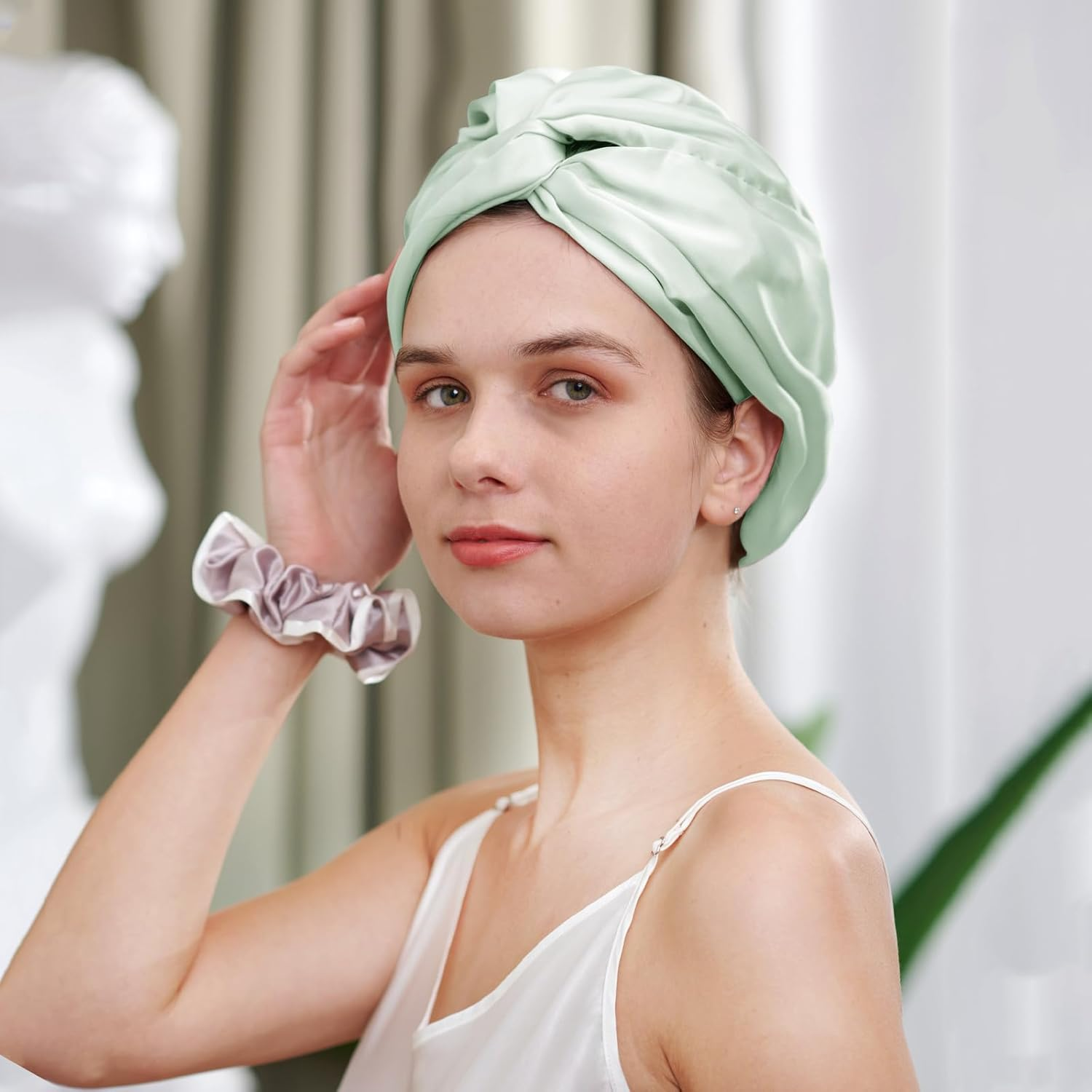 QIYUE 100% Premium Silk Twisted/London Style Turban/Headband/Bath/Hair Care, Breathable Hair Bonnet for Sleeping Suitable for Long, Straight and Curly Hair image number 6