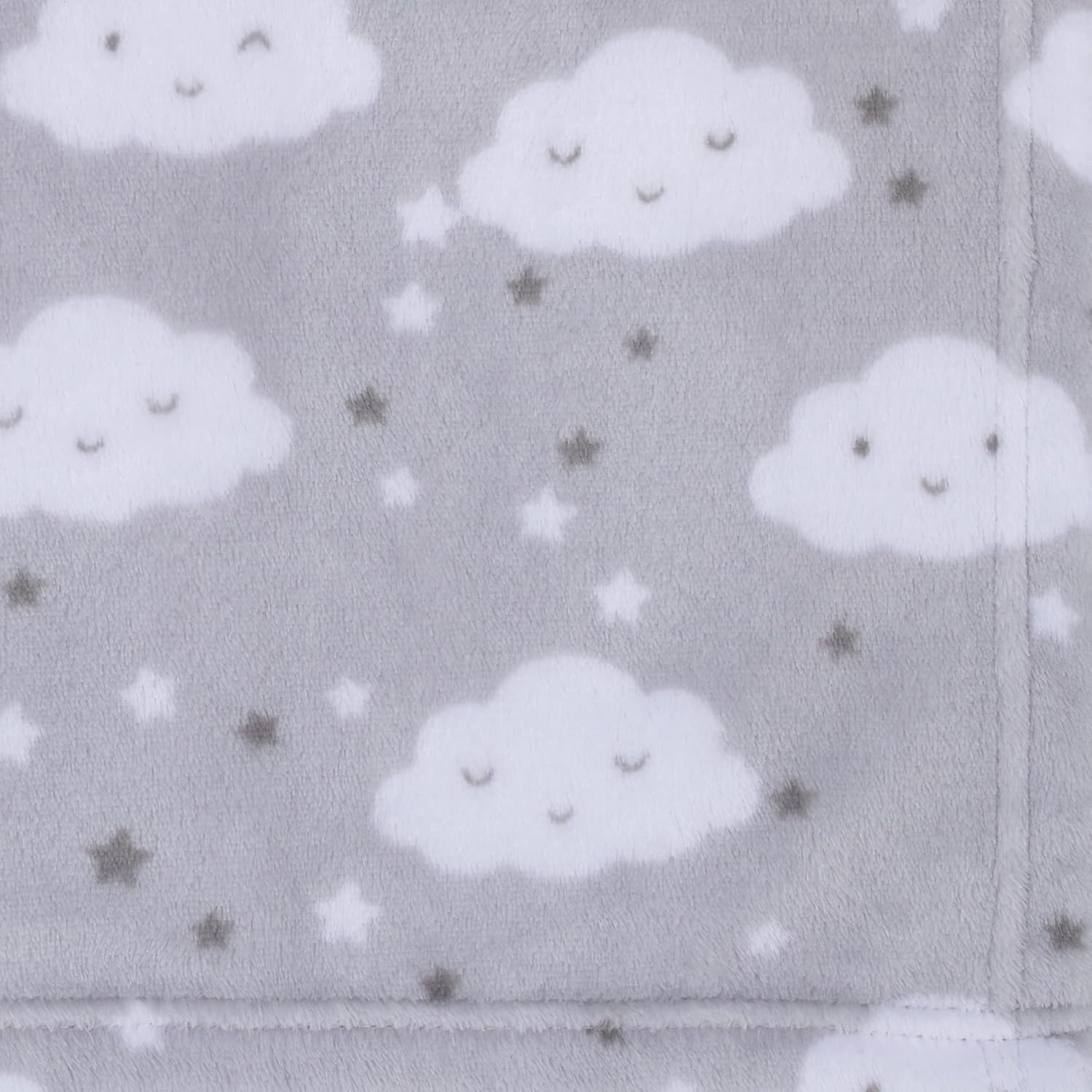 Nojo Super Soft Gray & White Clouds & Stars Plush Baby Blanket, Grey, White, Charcoal image number 2