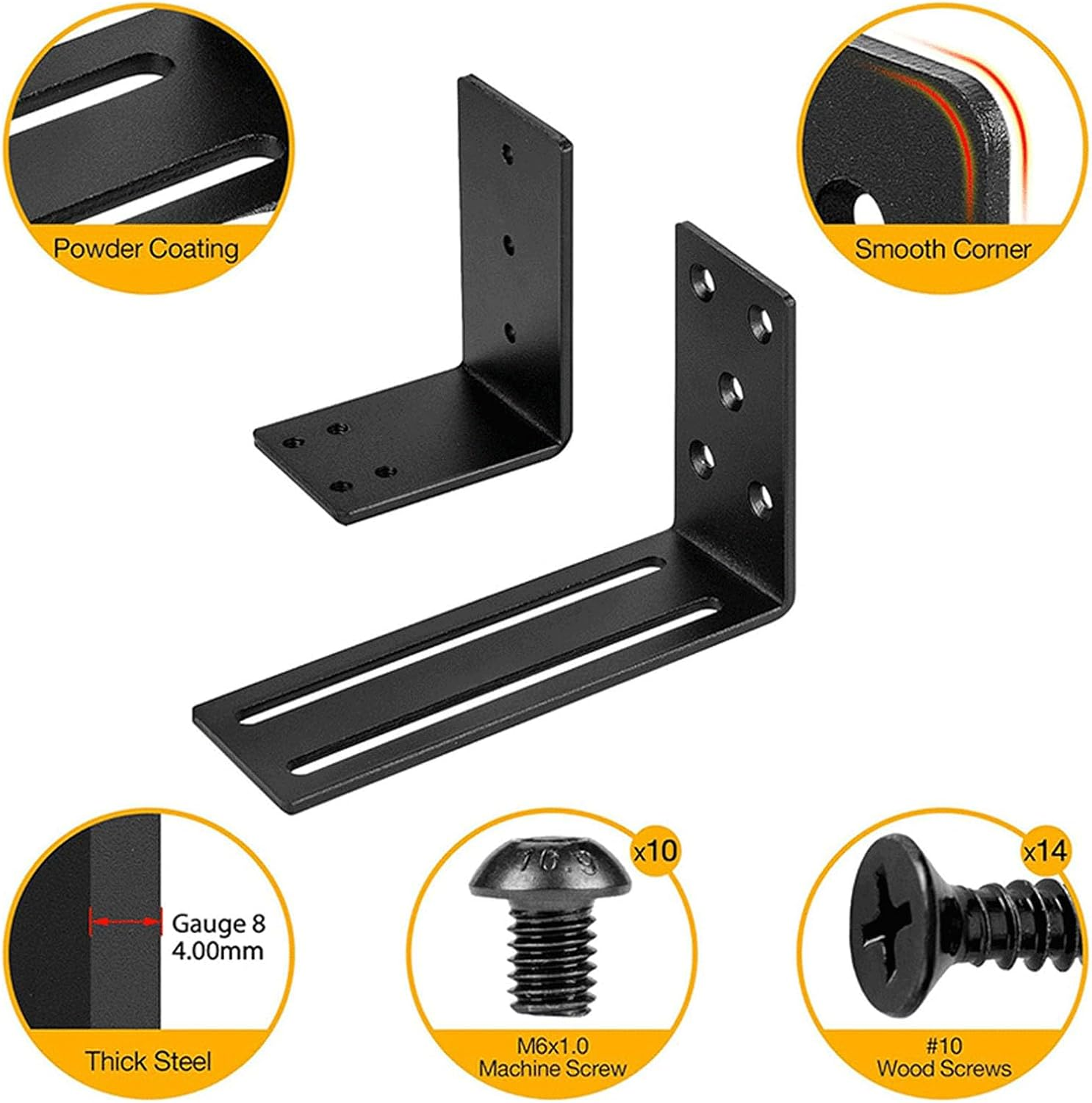 Jiawu Adjustable Door Barricade Brackets, Heavy Duty Drop Open Bar Holder, U Bracket, Black, Carbon Steel, Door Mount