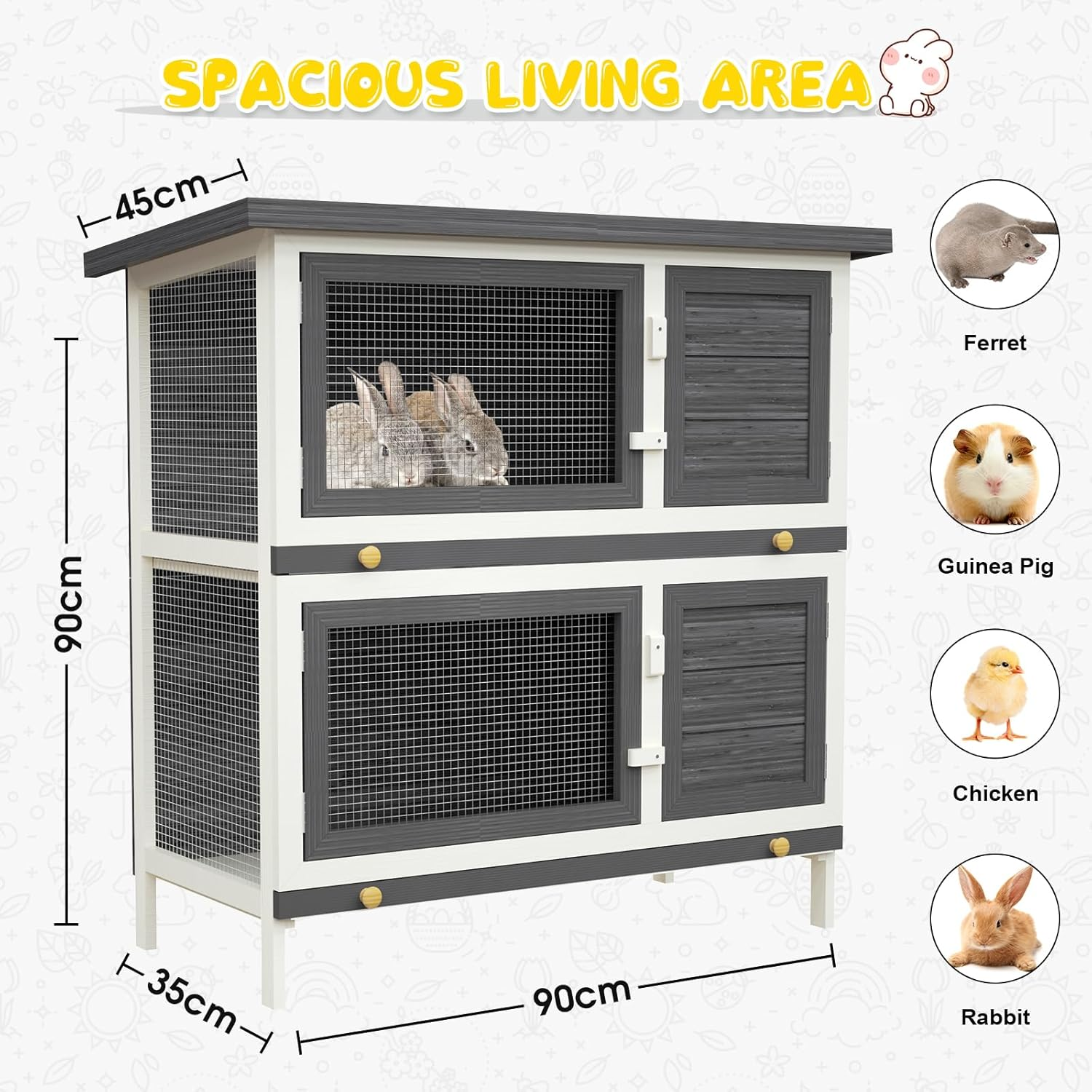 Oppsbuy Rabbit Hutch Chicken Coop Guinea Pig Cage Pet House for Small Animals 90Cm X 45Cm X 90Cm Grey
