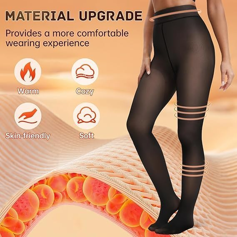 HONGTEYA Fleece Lined Tights Women Winter Thermal Leggings Pantyhose Fake Translucent Thick Warm Sheer Tights image number 3