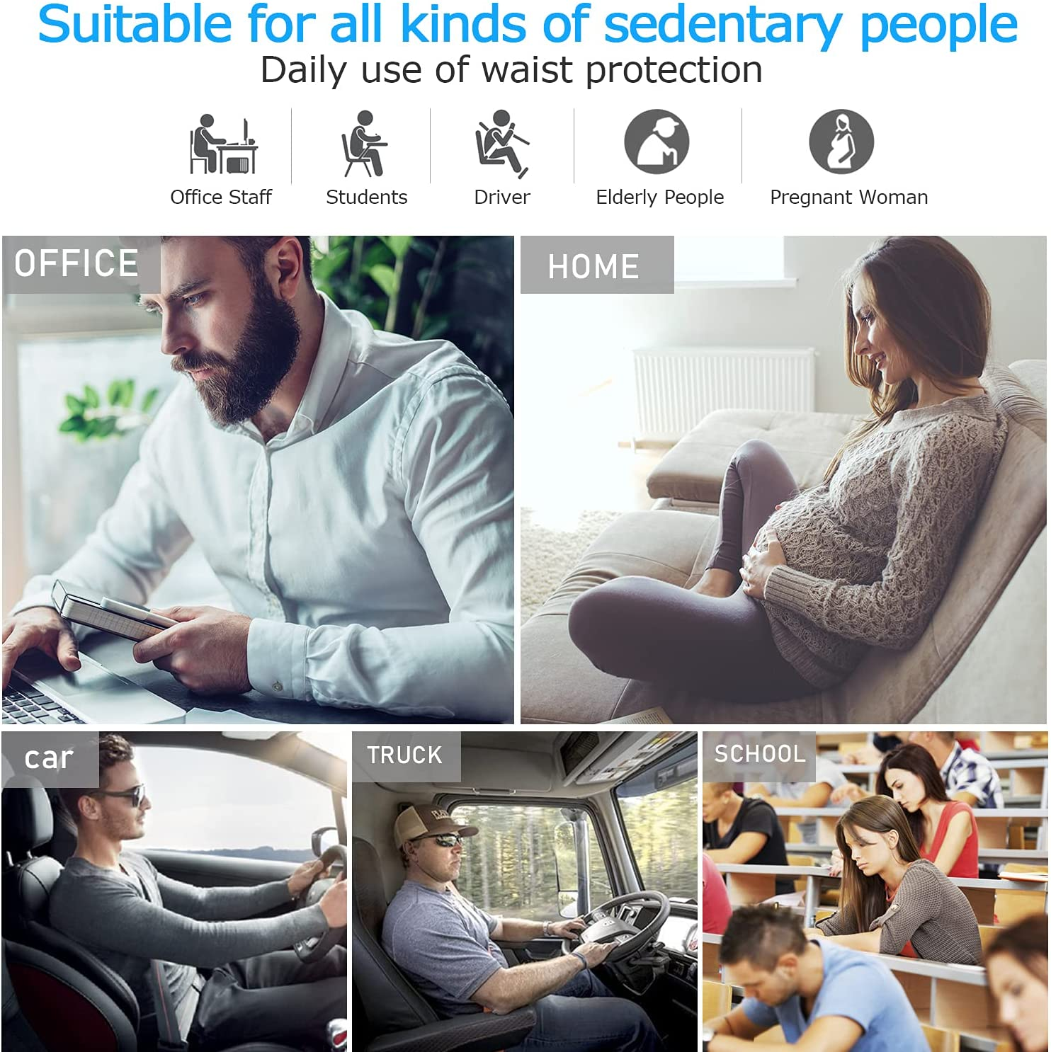 Lumbar Support Pillow,Memory Foam Back Support for Office Chair,Computer Chair,Car Seat,Recliner and Couch with Breathable 3D Mesh Cover,Ergonomic Design Orthopedic Backrest (Blue) - Black image number 3