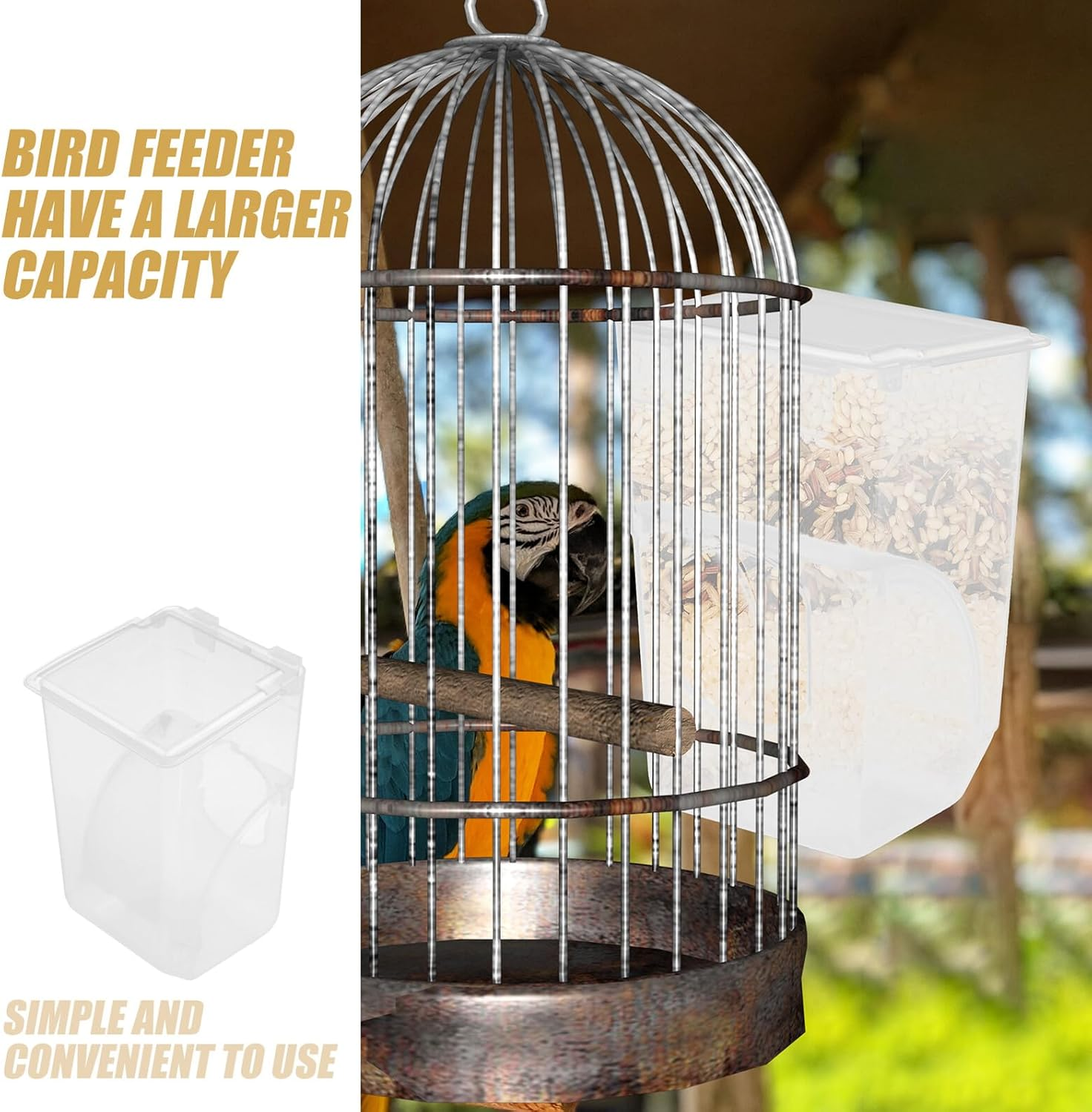 GAXIRE Automatic No-Mess Cage Pigeon Feeder with Single Design Hanging Quail Cage Feeder for Parrots and Birds Reusable Food Container for Easy Cleaning and Secure Feeding image number 5