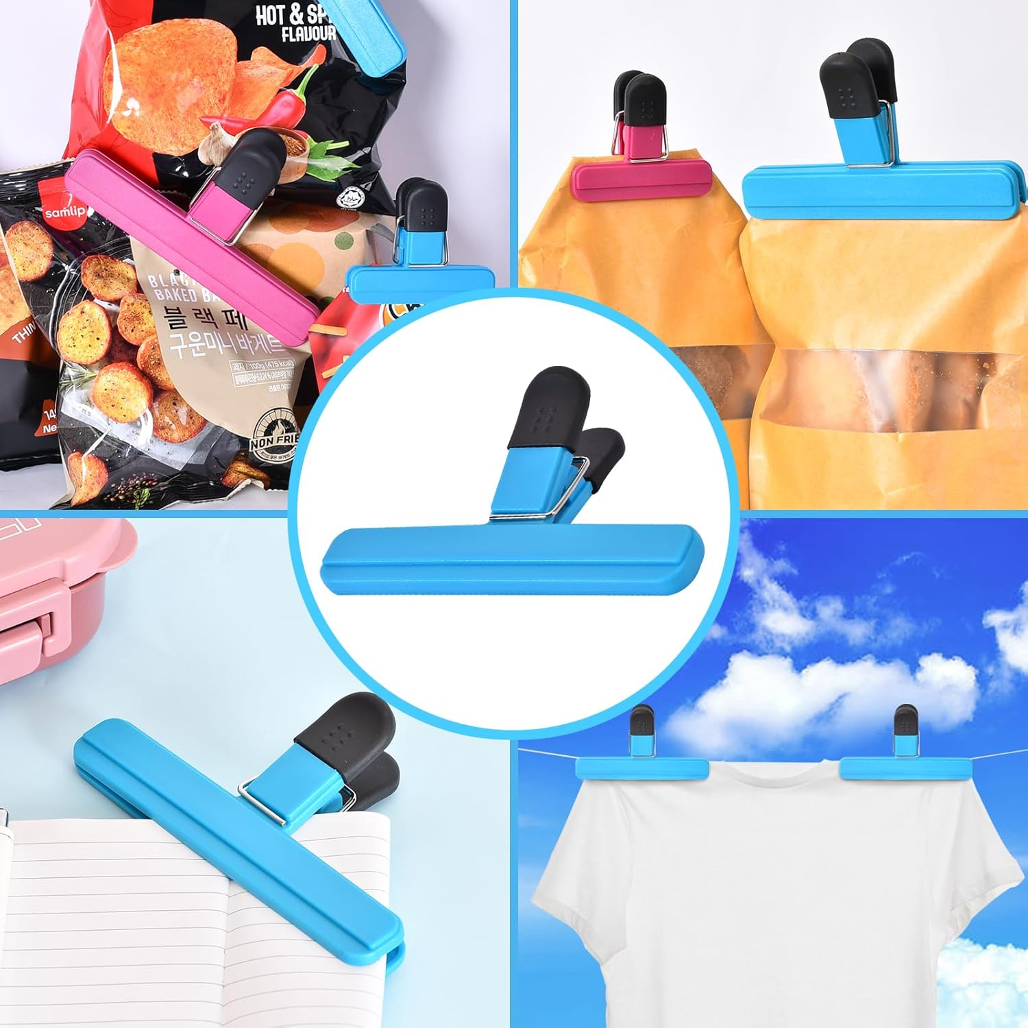 Zhtulck Bag Clips for Food Storage, 2 Sizes - 12 Pcs Food Bag Clips for Food Storage, Reusable Food Clips, Food Clips Bag Sealing Clips for Snacks Coffee Home Kitchen, 4 Color image number 1
