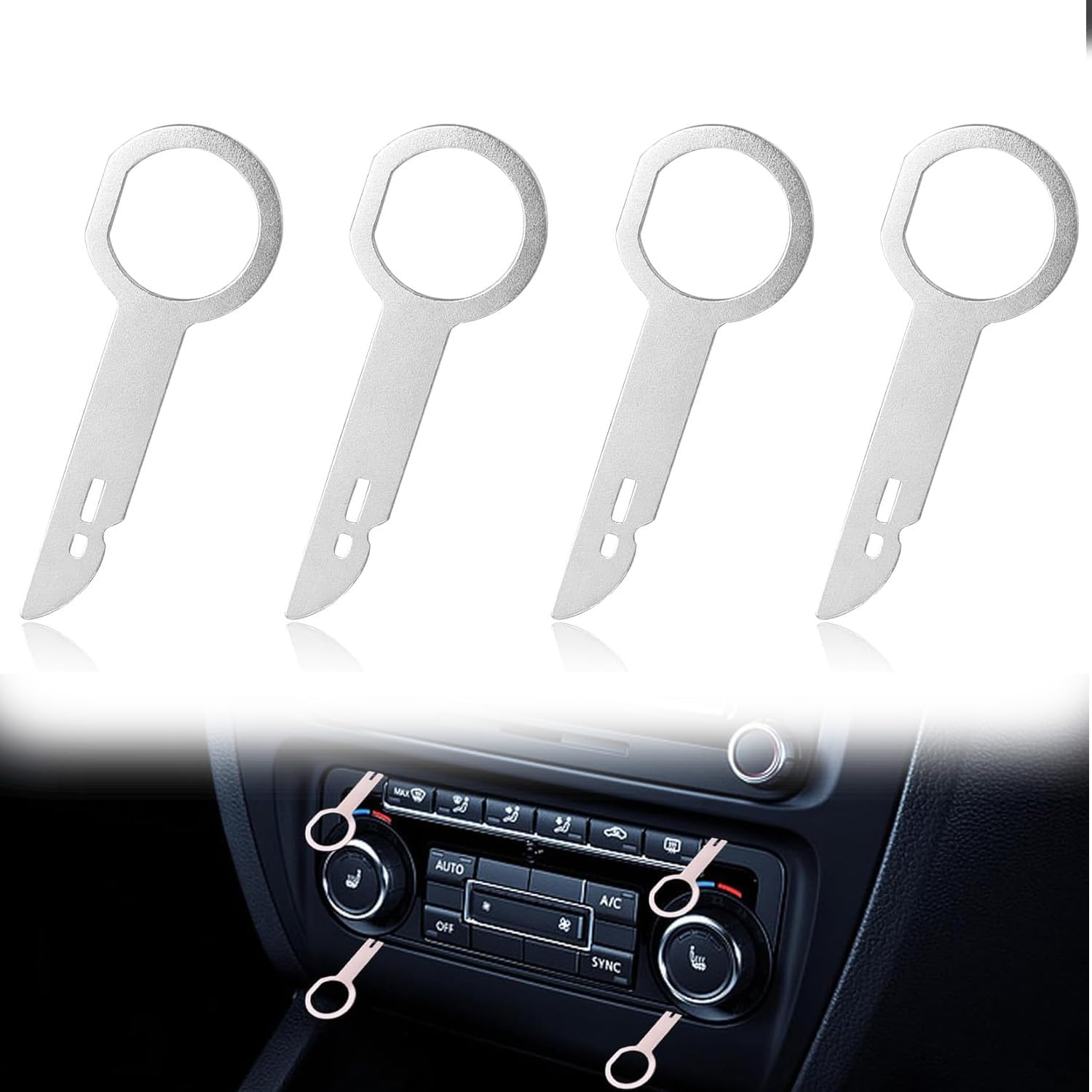 Wzenclave 4Pcs Car CD Radio Removal Tools Release Keys Stereo Extraction Kit Stereo Extraction Tool Pin Easy to Hold Stainless Steel Car CD DVD Host Key Removal Tool Compatible with Becker JVC image number 3
