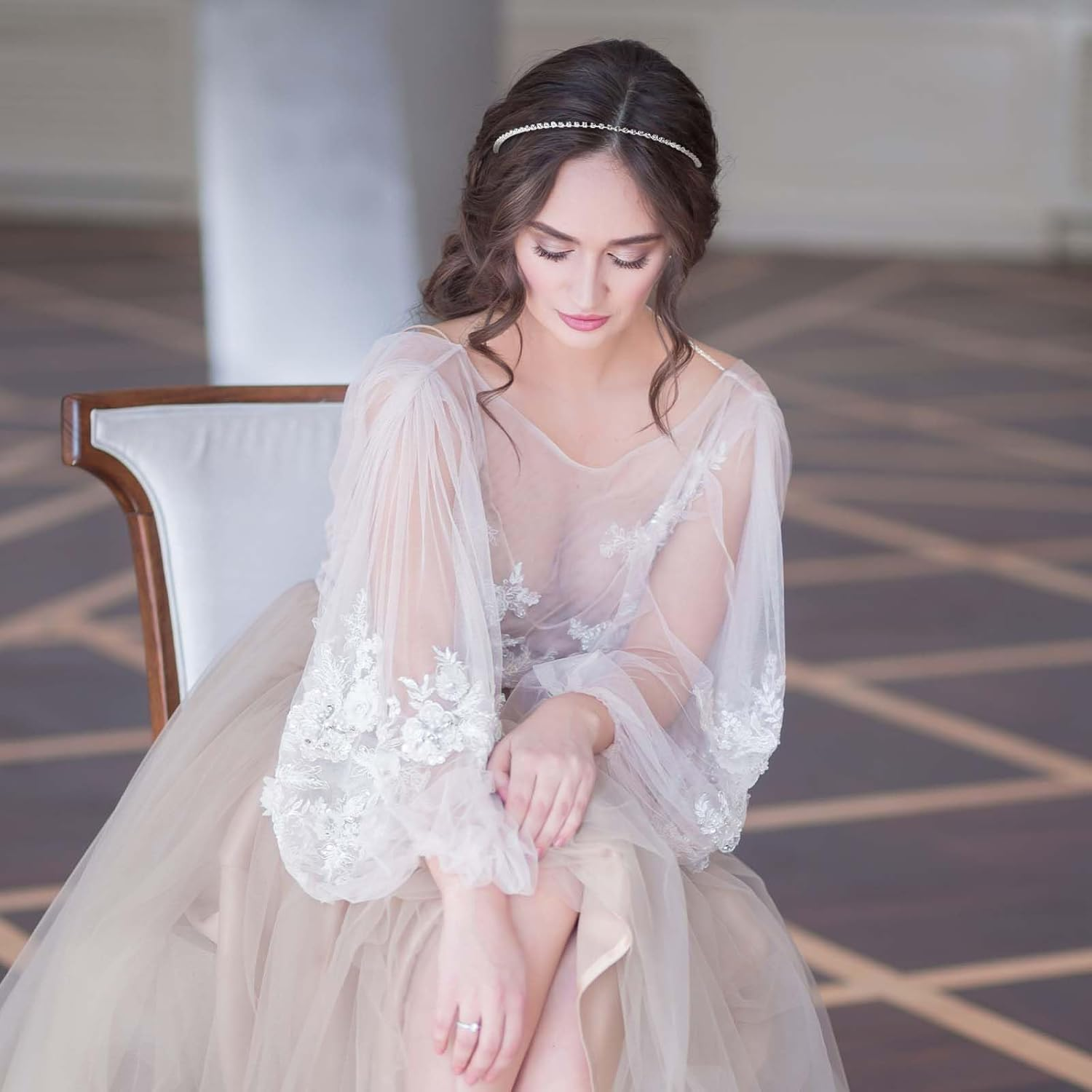 4Pcs Rhinestone Headband Silver Bridal Wedding Headband Crystal Flower Girl Leaves Crown Metal Hair Band Tiara Prom Hair Accessories Flower Leaf Headpiece for Women Girls Gift, Common, Metal