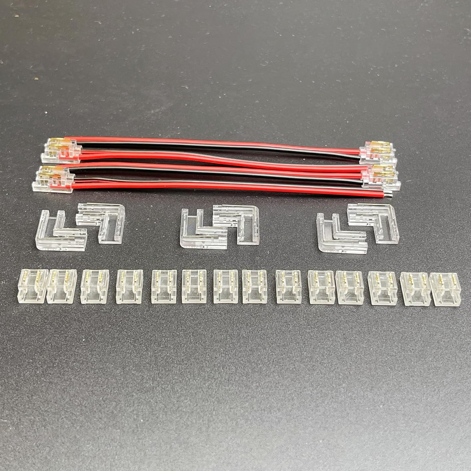 Clearhill 5Mm 2Pin 24PCS Press-In Assembly COB LED Strip Connector Corner Kit,14Pcs Strip to Strip Connectors,6Pcs L-Shape Connectors,4Pcs Strip to Wire +10Cm Cable Connectors,For 5V 12V 24V Strip. image number 6