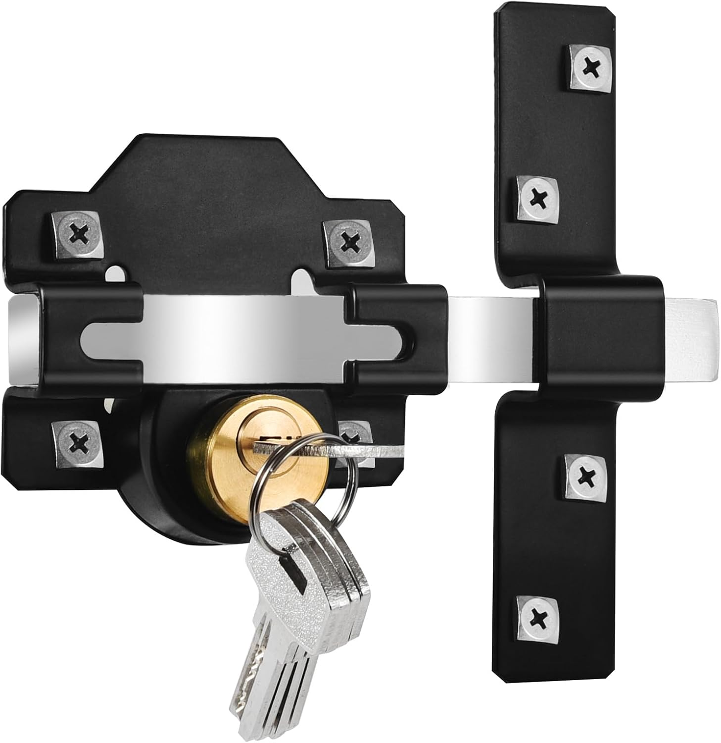 Long Throw Gate Lock, 50Mm, Double Locking, Stainless Steel Rimlock for Garage Door or Wooden Gate, 5 Keys Supplied image number 4