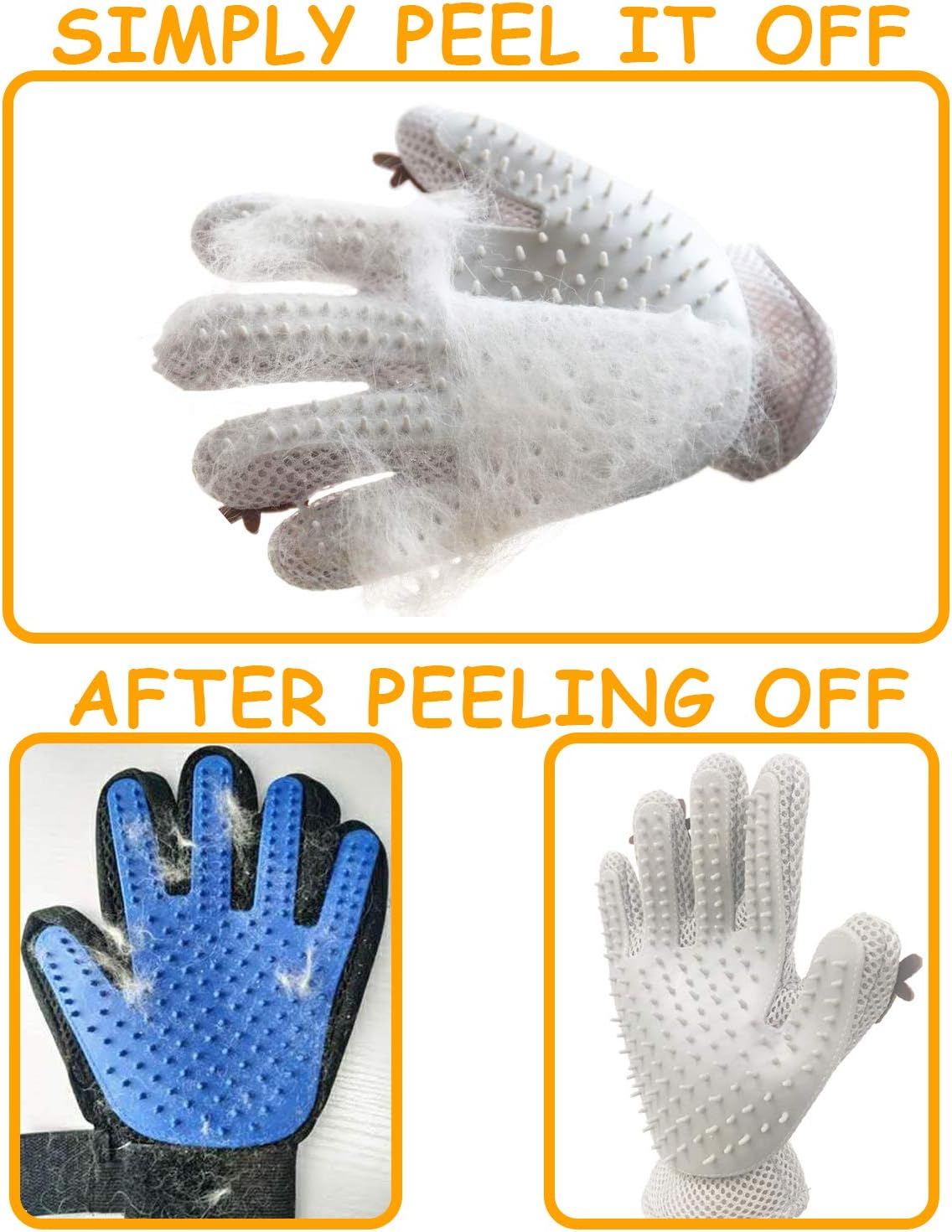 Pet Grooming Glove - Cat Dog Gentle Deshedding Brush Glove - Efficient Pet Hair Remover Massage Mitt - Enhanced Five Finger Design Perfect for Long Short Fur, Right Hand (Grey) Pet Bathing image number 2