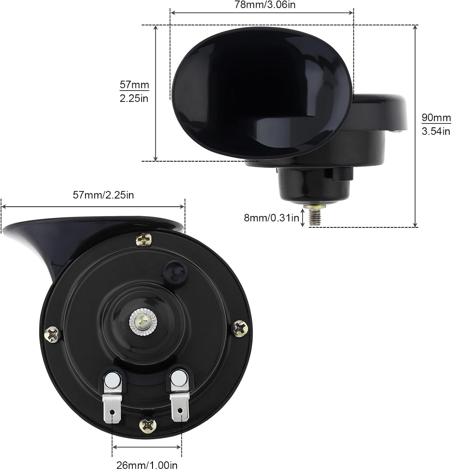 Windance 12V Super Loud Snail Horn 410HZ 510HZ High Low Tone for Any Vehicles Yachts Boats Waterproof Motorcycle Horn (Black) image number 2