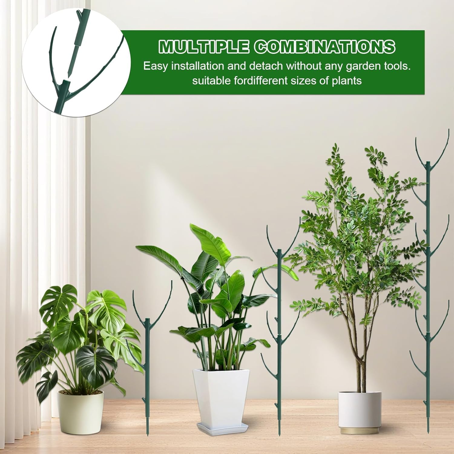 Plant Stem Support-5Pack Adjustable Plant Support Pole, Stackable Plant Support Stakes for Indoor/Outdoor, Green, Plastic, Climbing Plant Support Structure, Rectangular, 11 Inches, Rustic image number 6