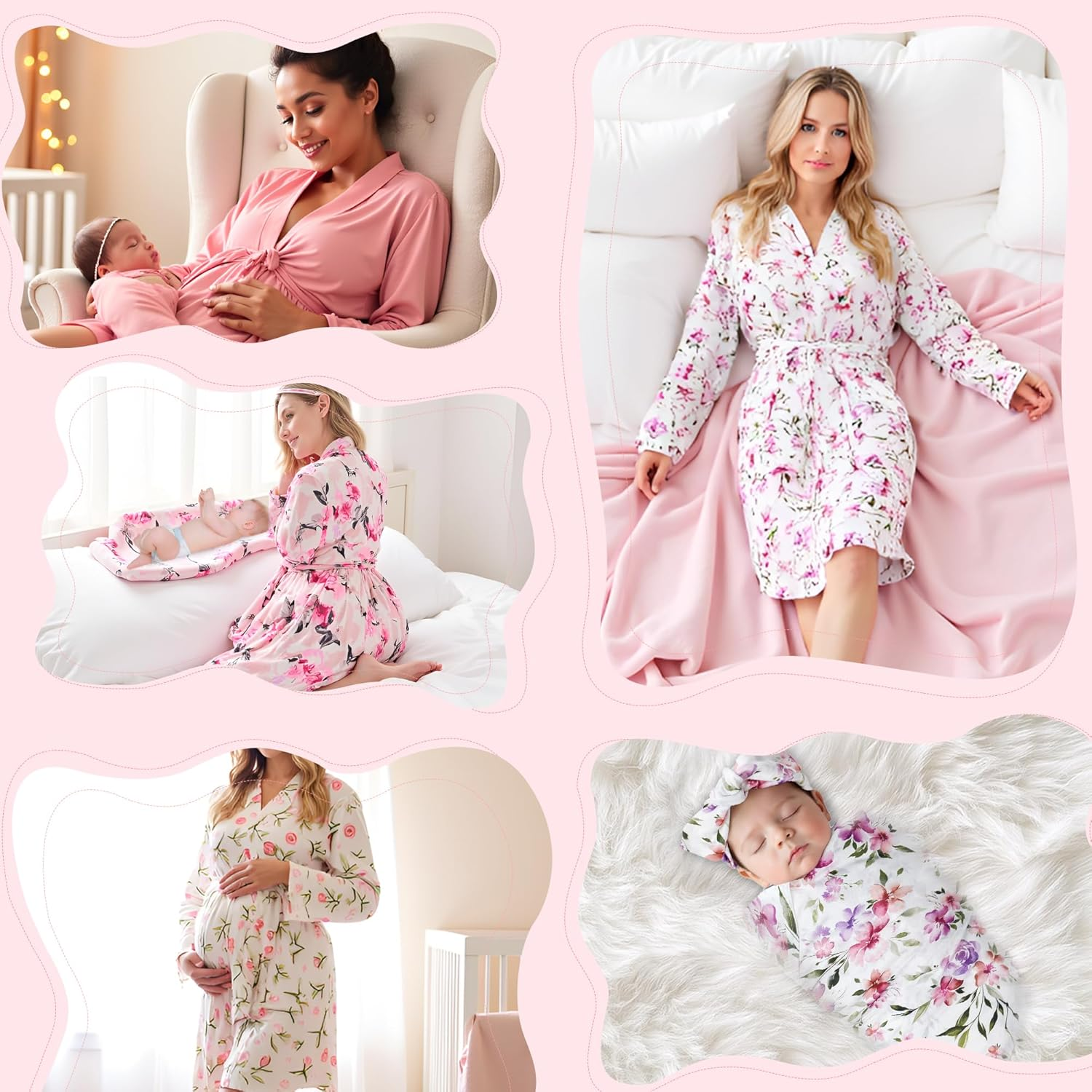 V.&GRIN Mommy and Me Robe and Swaddle Set, Maternity Robe and Matching Baby Blanket | Hospital Outfits Labor Delivery image number 2