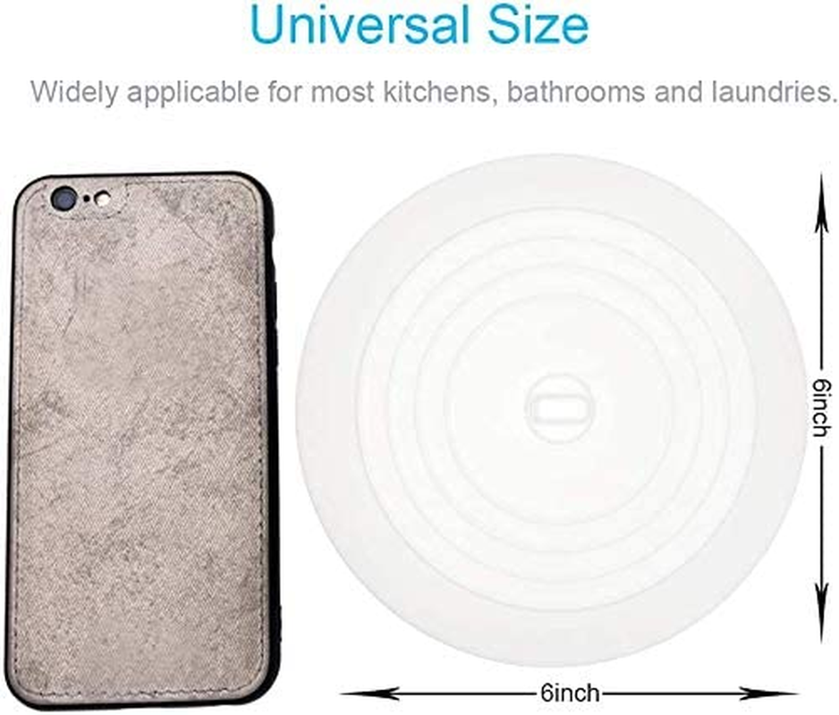 Silicone Tub Stopper 2 Pack, Luxerlife Premium Bathtub Drain Stopper, One of the Best Sealing Sink Stopper, Upgraded Drain Plug for Kitchens, Bathrooms and Laundries (6 Inches) (White&Grey) image number 4