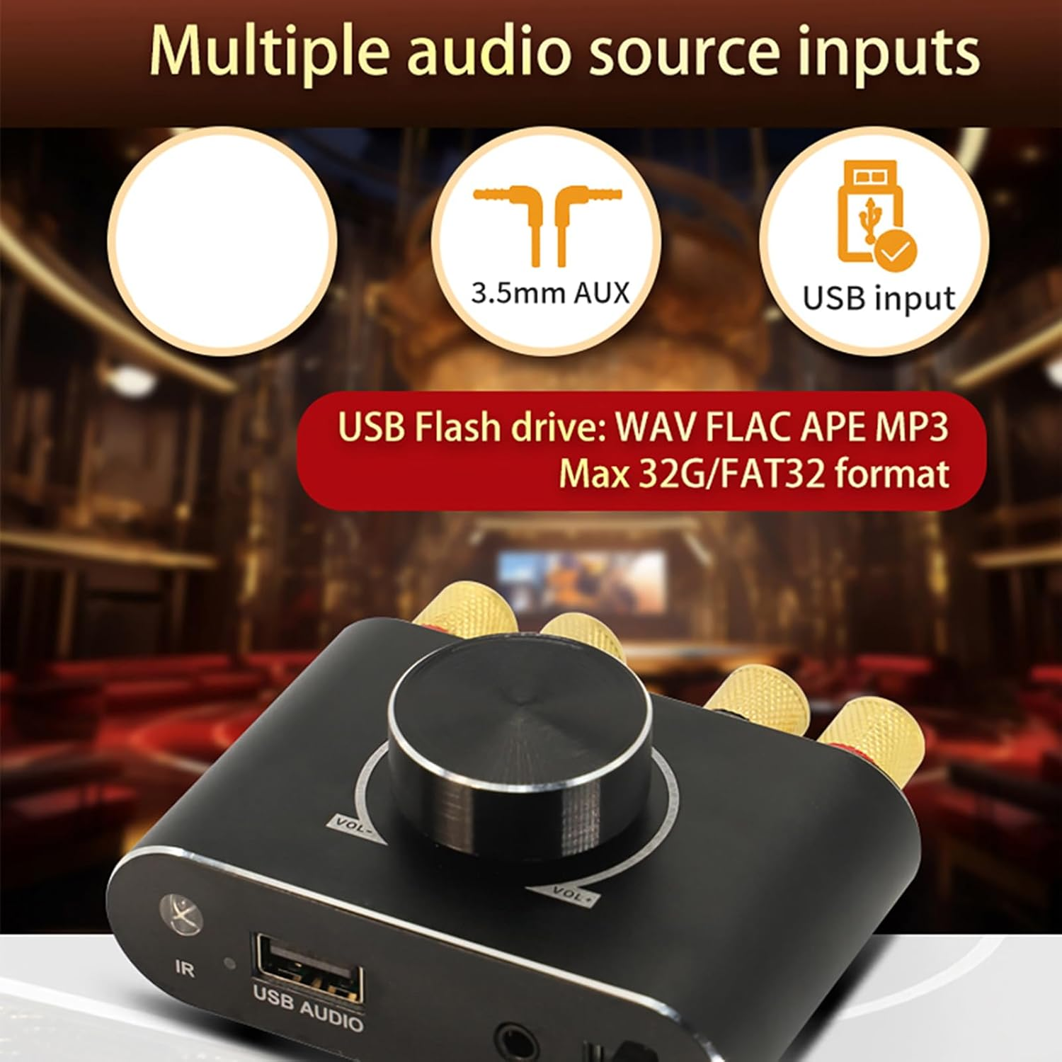 BT Audio Amplifier Premium Aluminum Alloy Oxidation Process Knob Control for Home Entertainment Black (Black) image number 1