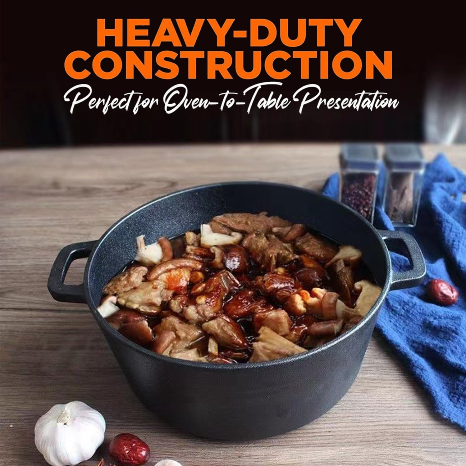 5QT Cast Iron Dutch Oven for Bread Baking, Proofing Basket Sourdough Starter Kit, Bread Making Pan Pot with Lid, Sour Dough Tools Set Includes Lame Supplies,For Family Cooking,Frying,Braising,Bbq,Black. image number 4