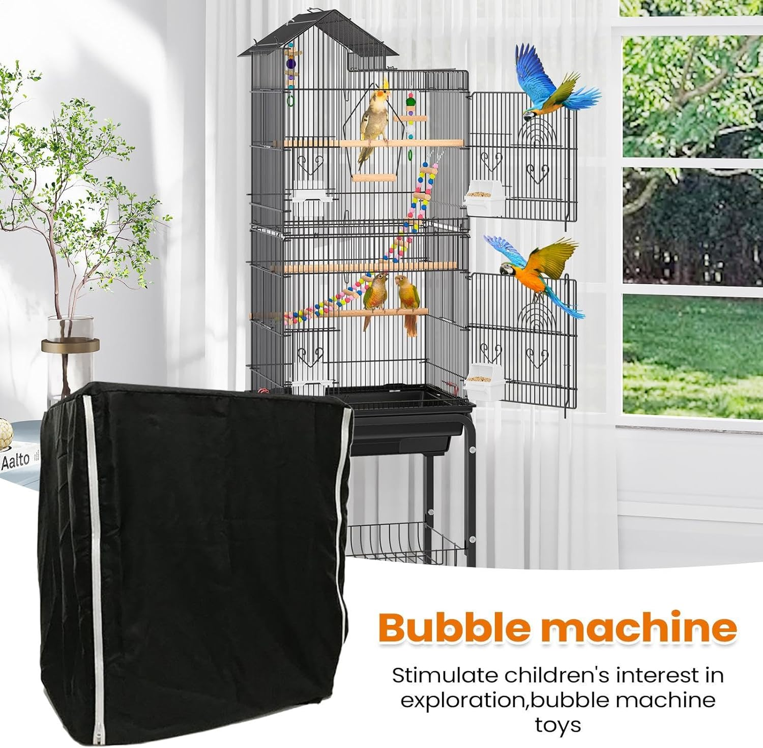 Good Night Large Bird Cage Cover Parakeet Parrot Animal Crate Guard Breathable Bird Cage Cover Blackout image number 7