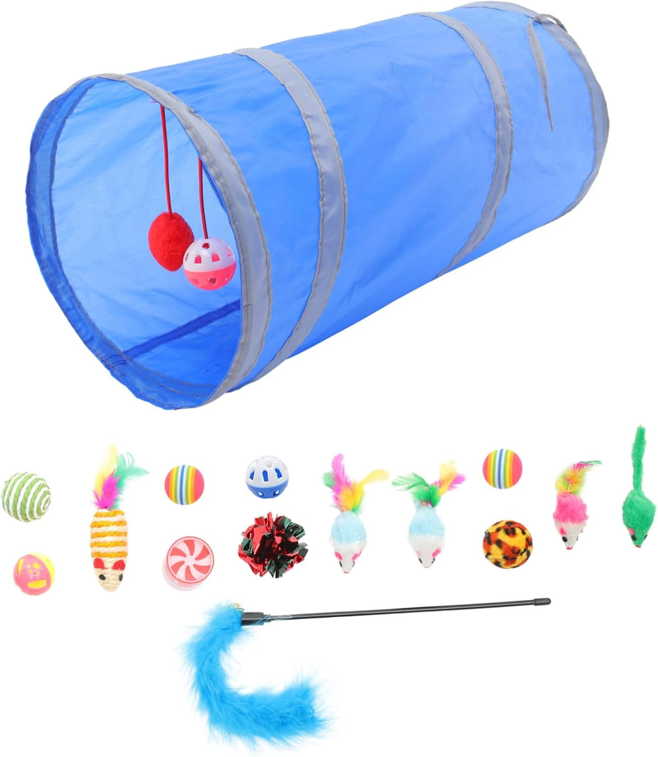 BCOATH Cat Toys Bulk Pack 15Pcs Set of Cat Interactive Toys Kitten Teaser Cat Molar Toys Cat Tunnel Toy Safe for Cats